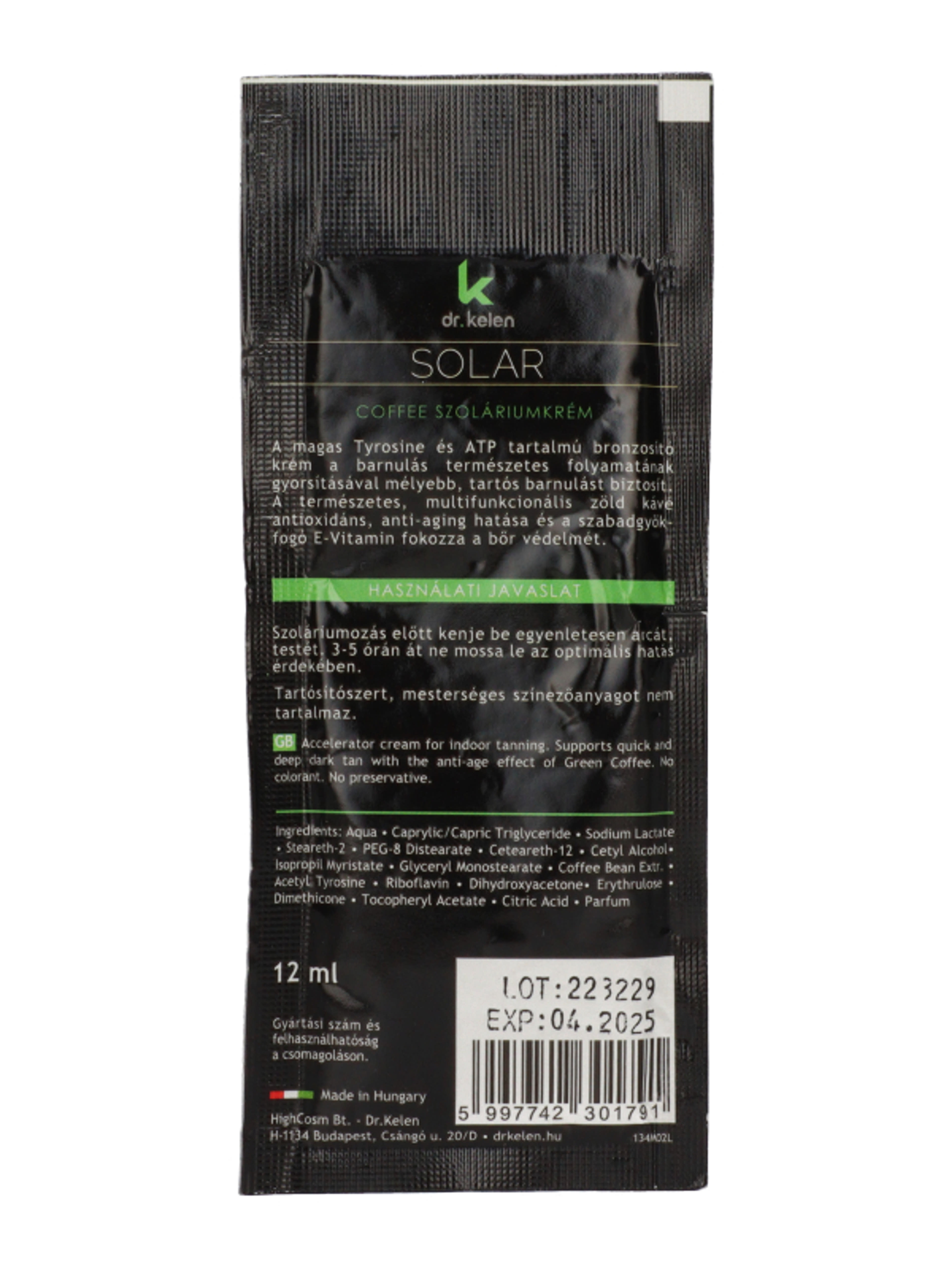 Dr.Kelen Solar Coffee Mini szoláriumkrém + zöld kávé - 12 ml-3