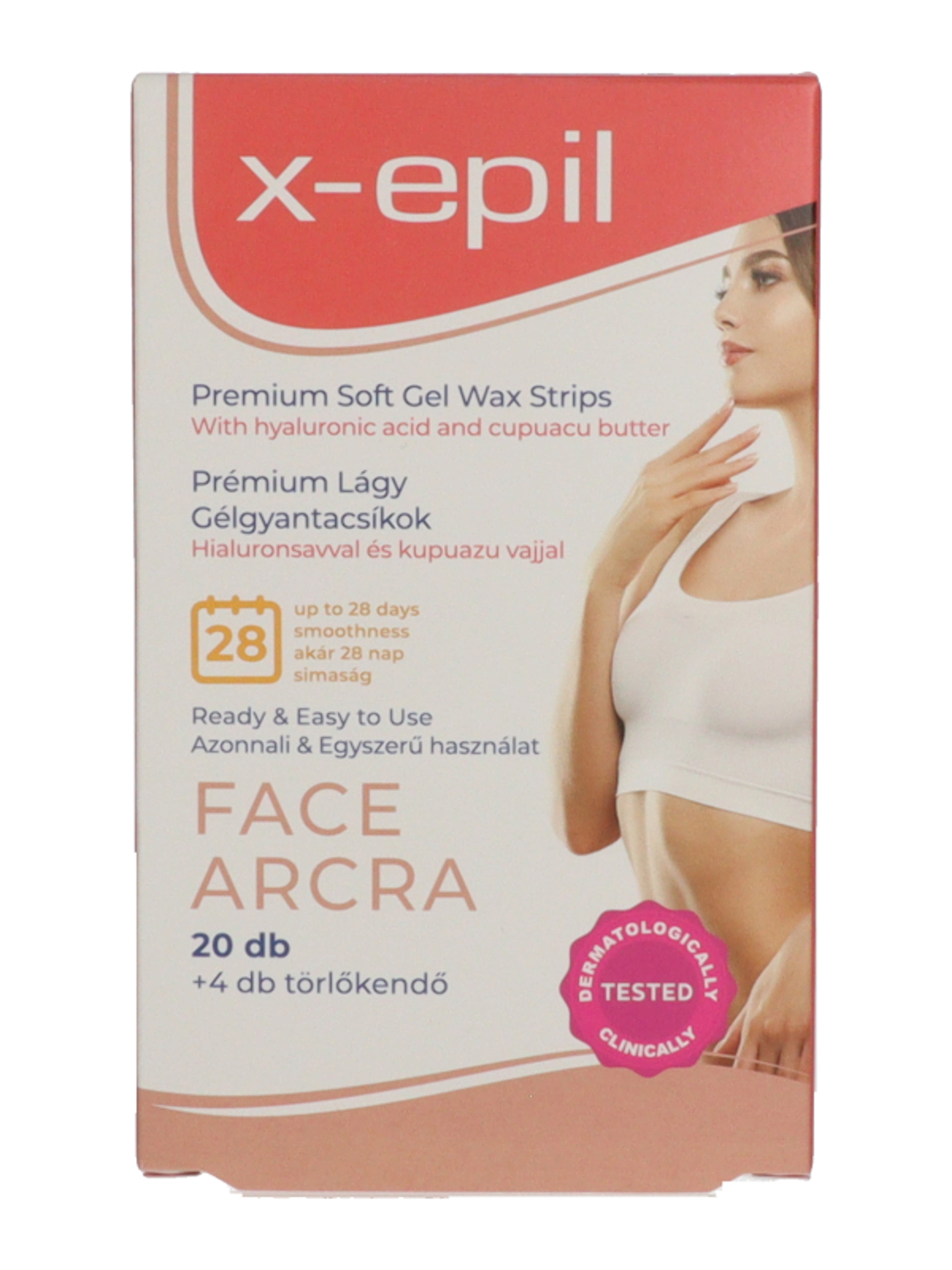 X-Epil hidratáló gélgyantacsíkok arcra hialuronsavval és kupuazu vajjal - 20 db