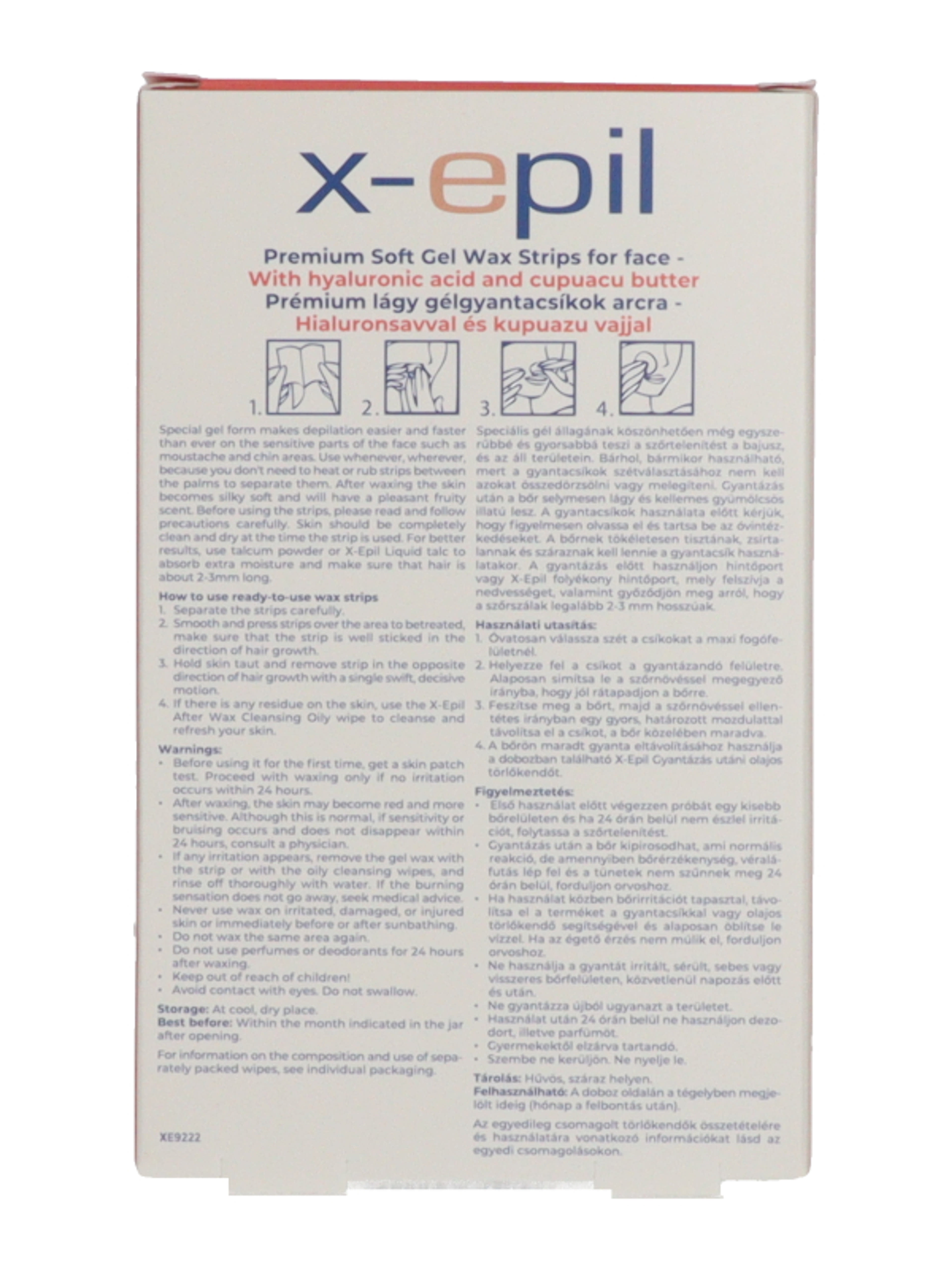 X-Epil hidratáló gélgyantacsíkok arcra hialuronsavval és kupuazu vajjal - 20 db-2