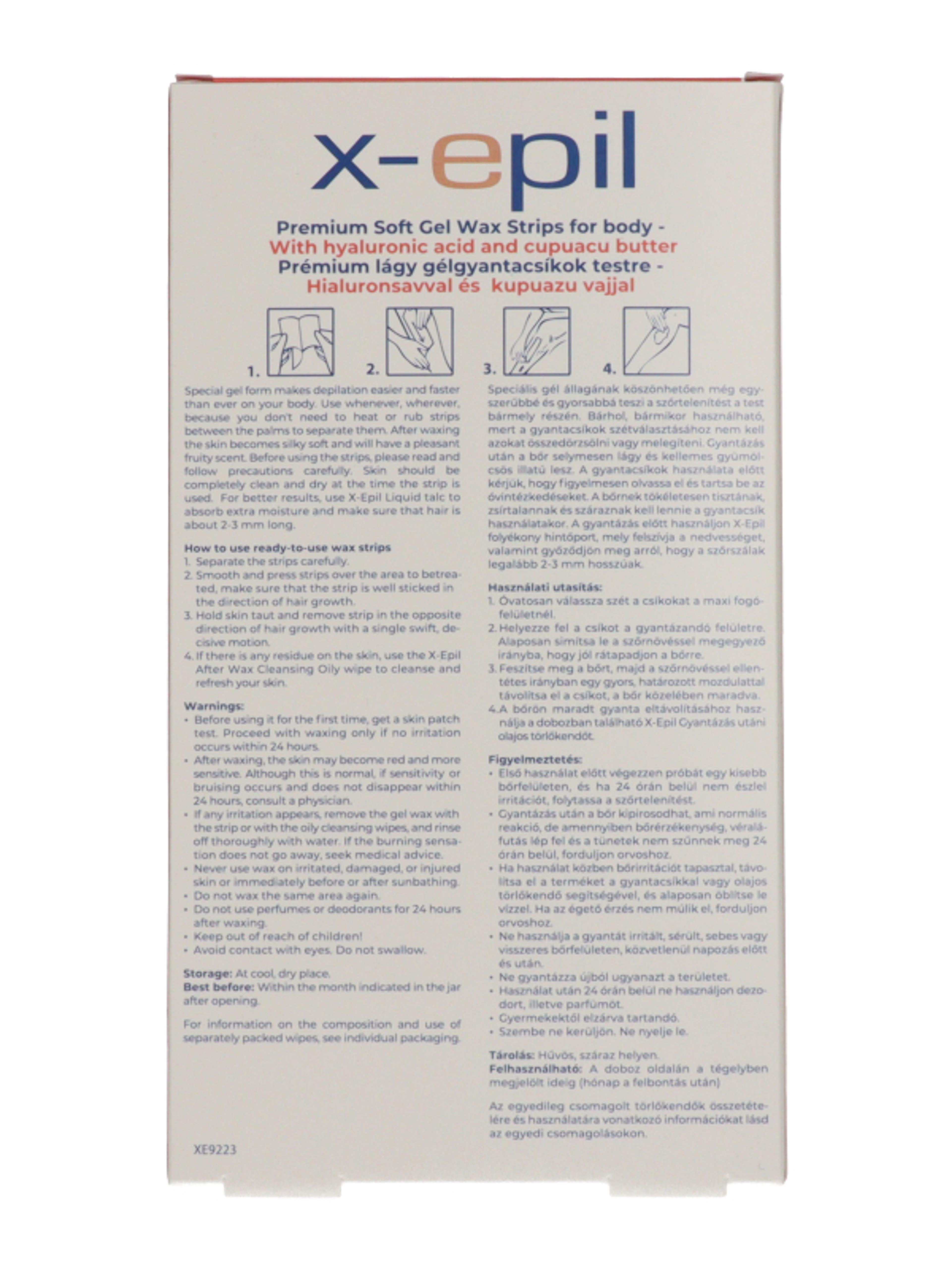 X-Epil hidratáló gélgyantacsíkok testre hialuronsavval és kupuazu vajjal - 20 db-2