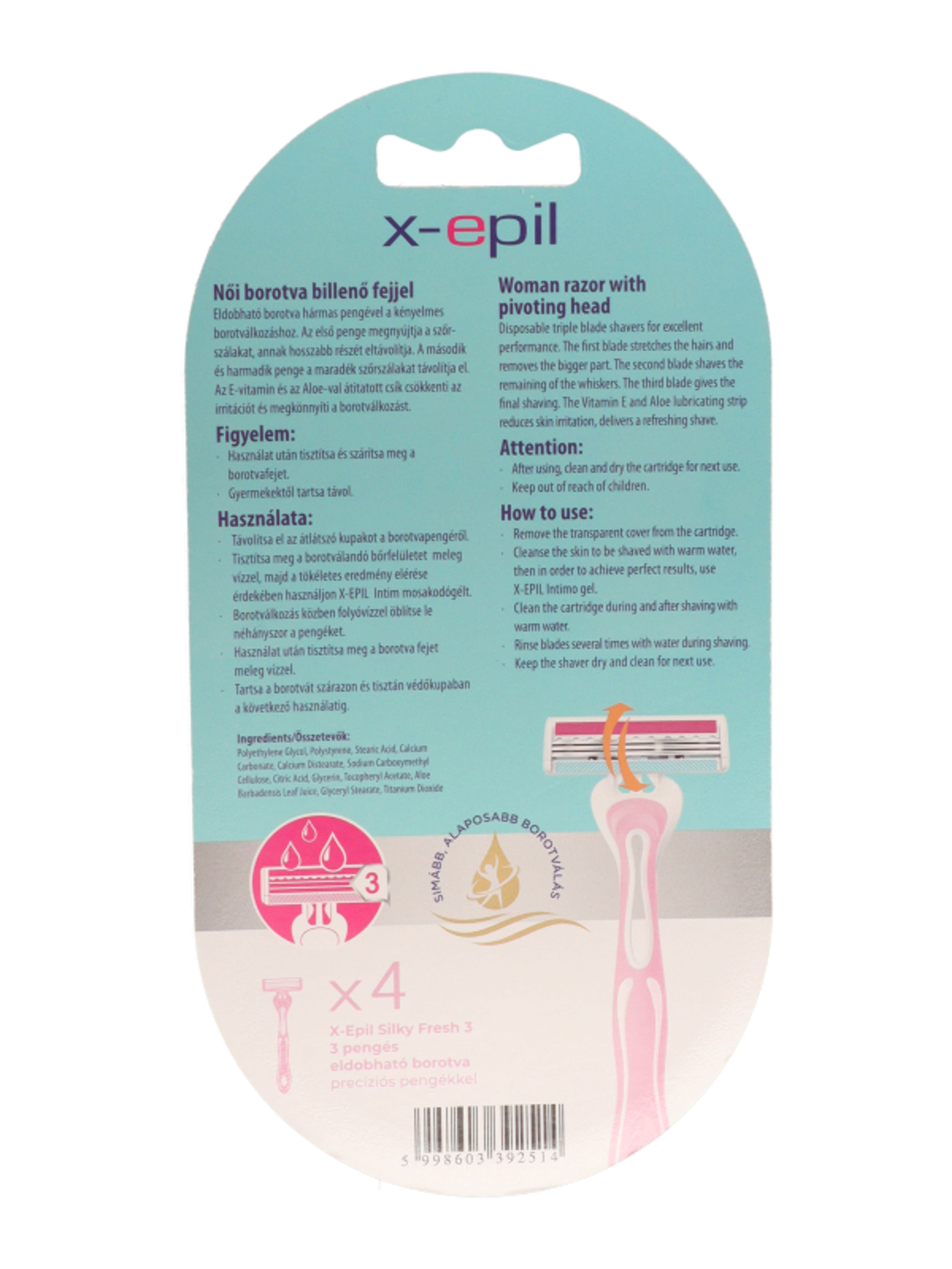 X-epil Silky Fresh 3 pengés eldobható borotva -  4 db-2