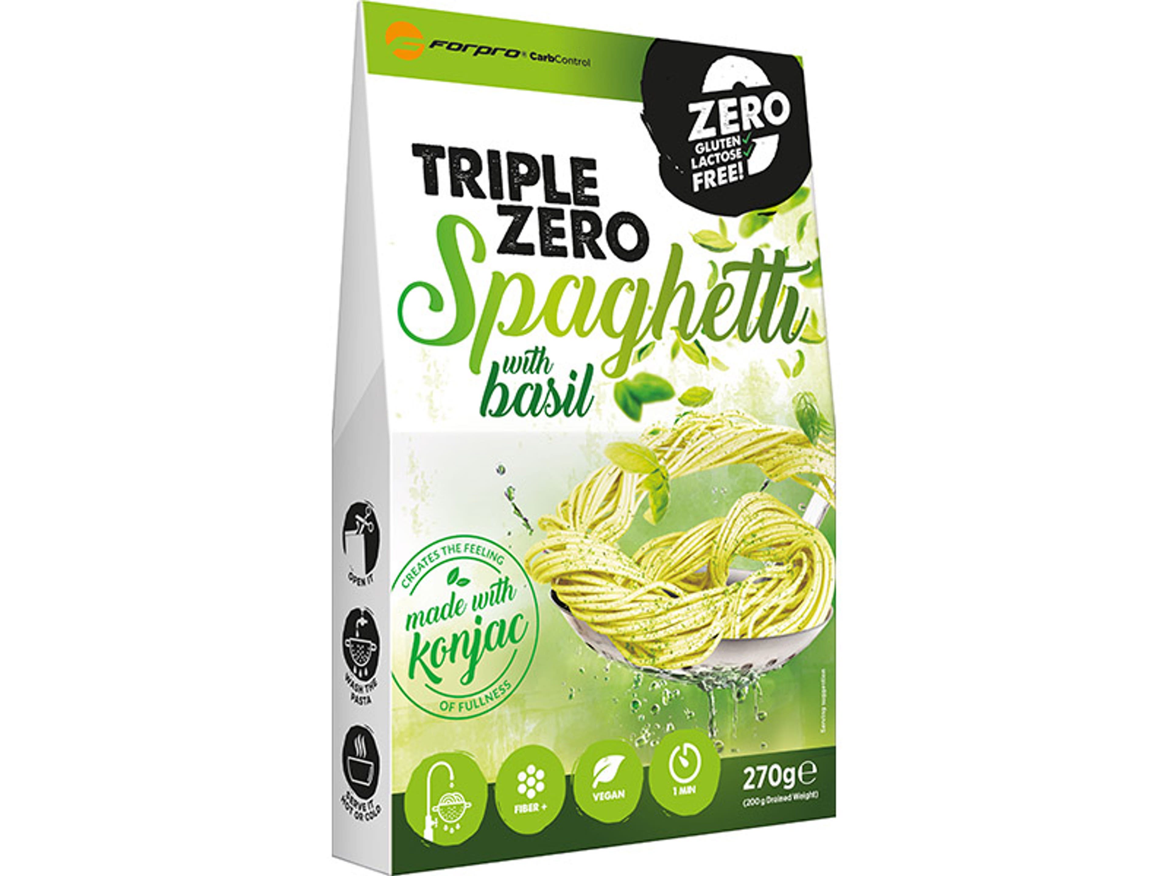 Forpro Carb Control Triple Zero Pasta bazsalikomos spagetti konjac tészta - 270 g-2