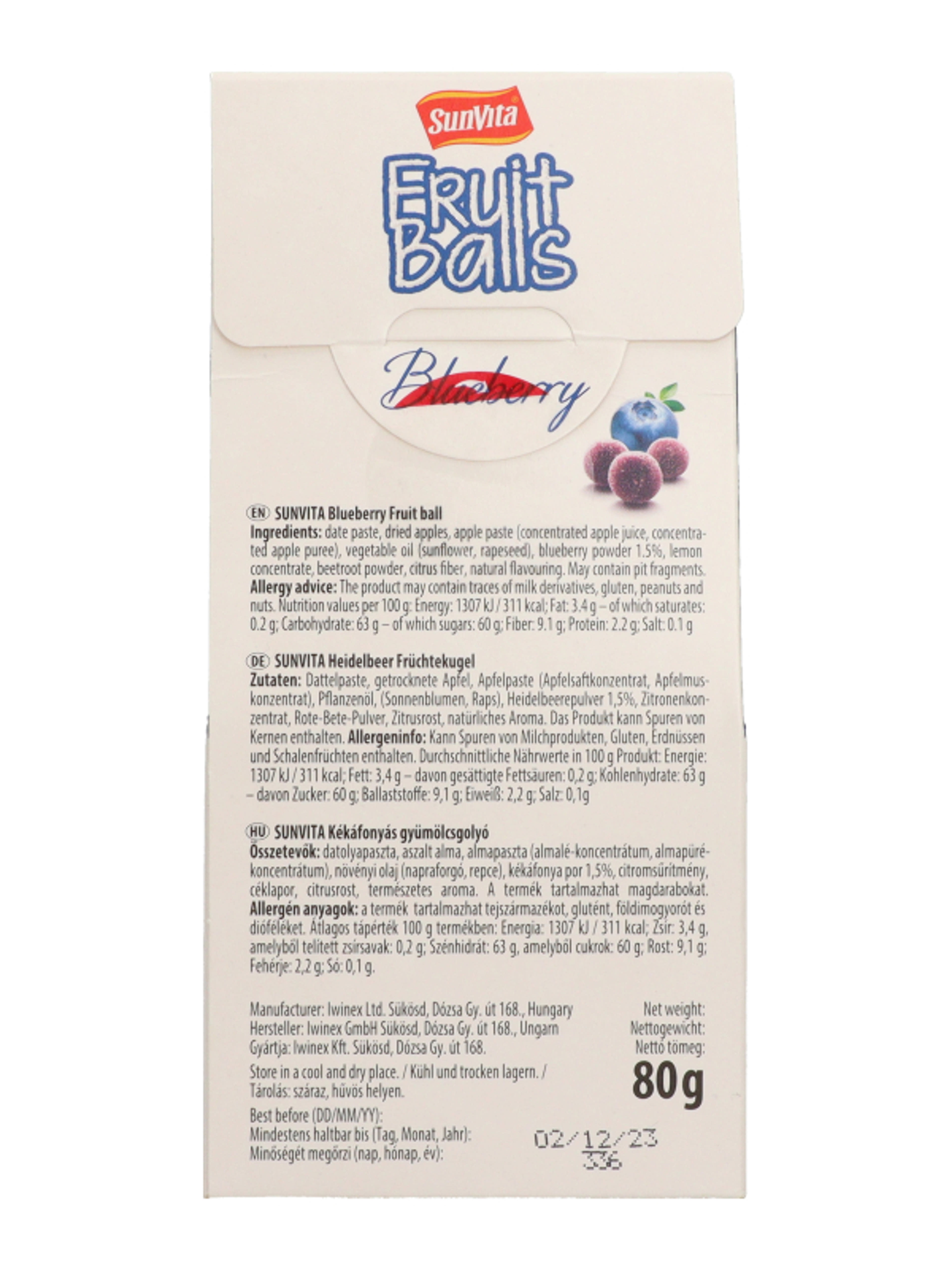 Sunvita kékáfonyás gyümölcsgolyó kékáfonyapor borításban - 1 db-4