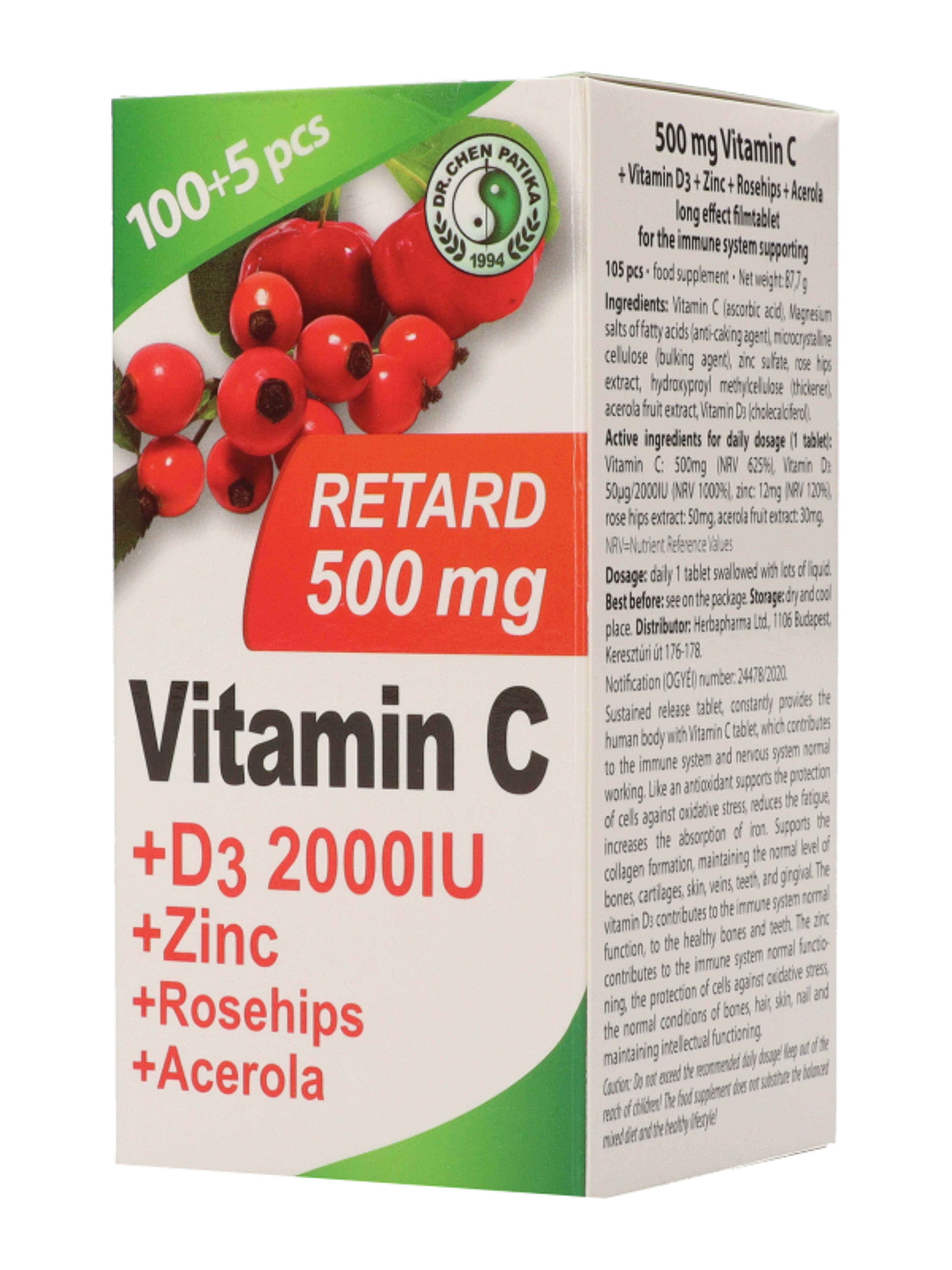 Dr.Chen Patika 500 mg C-vitamin+D3+cink tabletta - 105 db-2