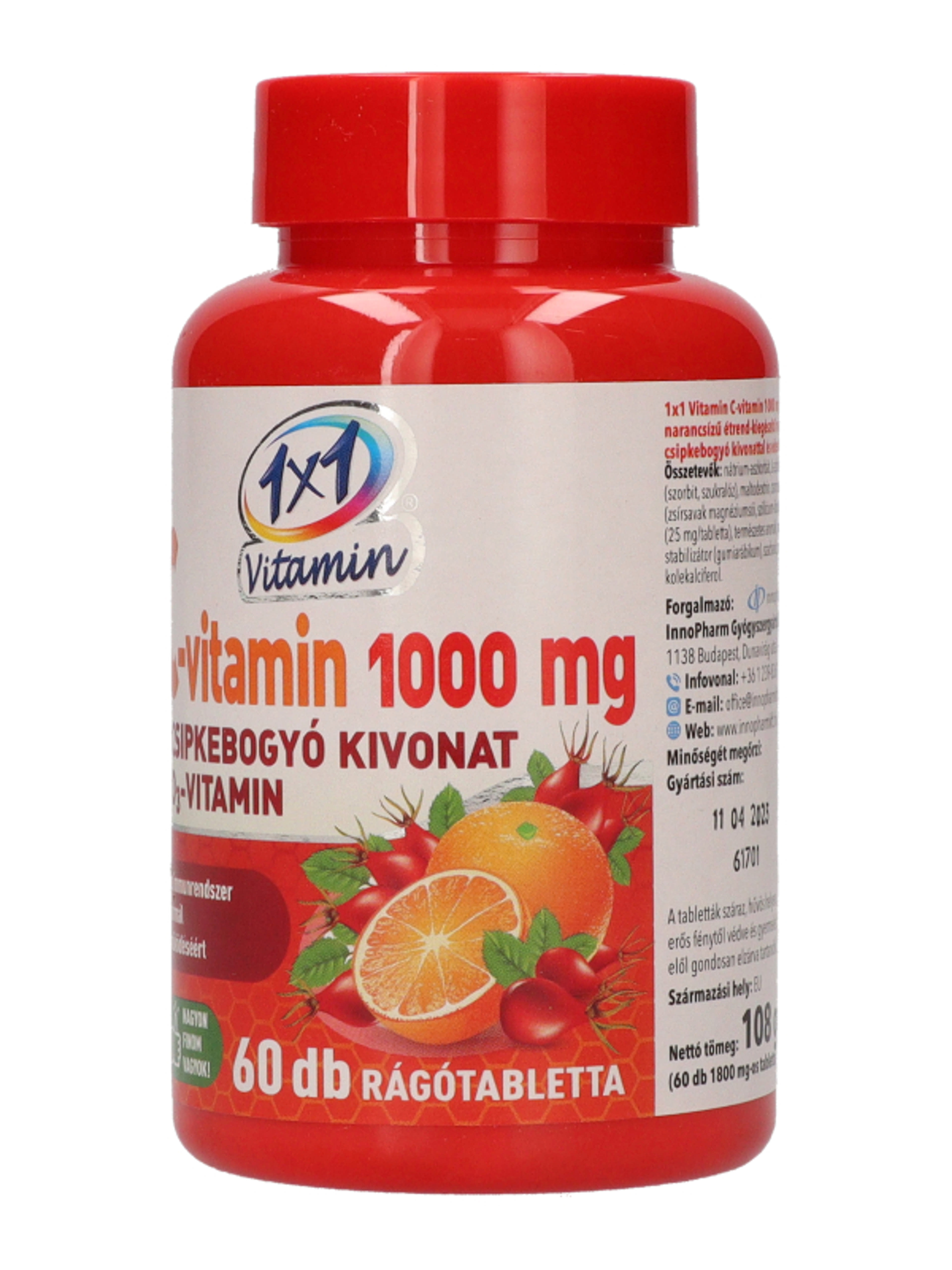 1x1 Vitamin C-Vitamin 1000mg+ D3+ rágótabletta csipkebogyóval - 60 db-2