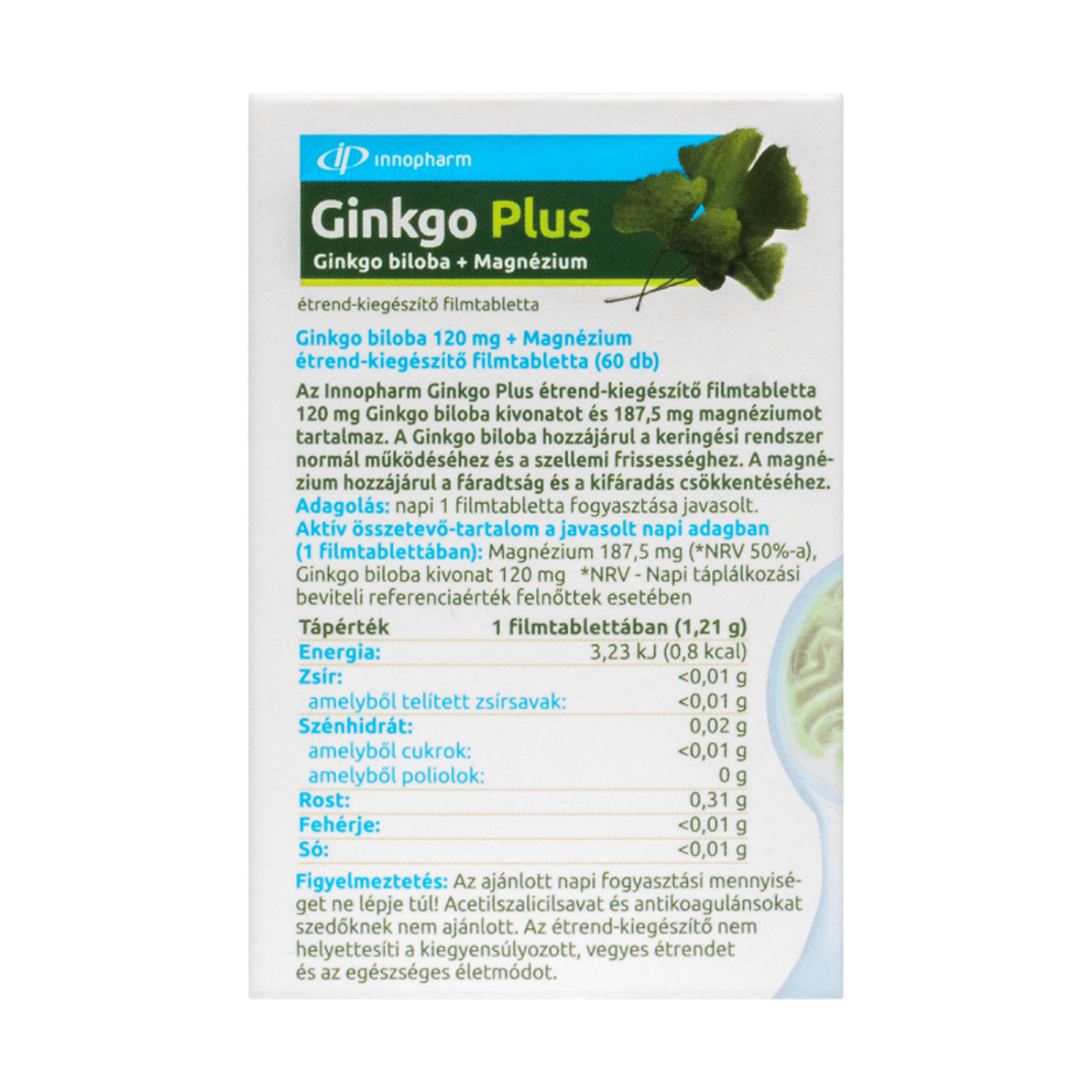 InnoPharm Ginkgo Plus Ginkgo biloba 120 mg + magnézium filmtabletta - 60 db-4