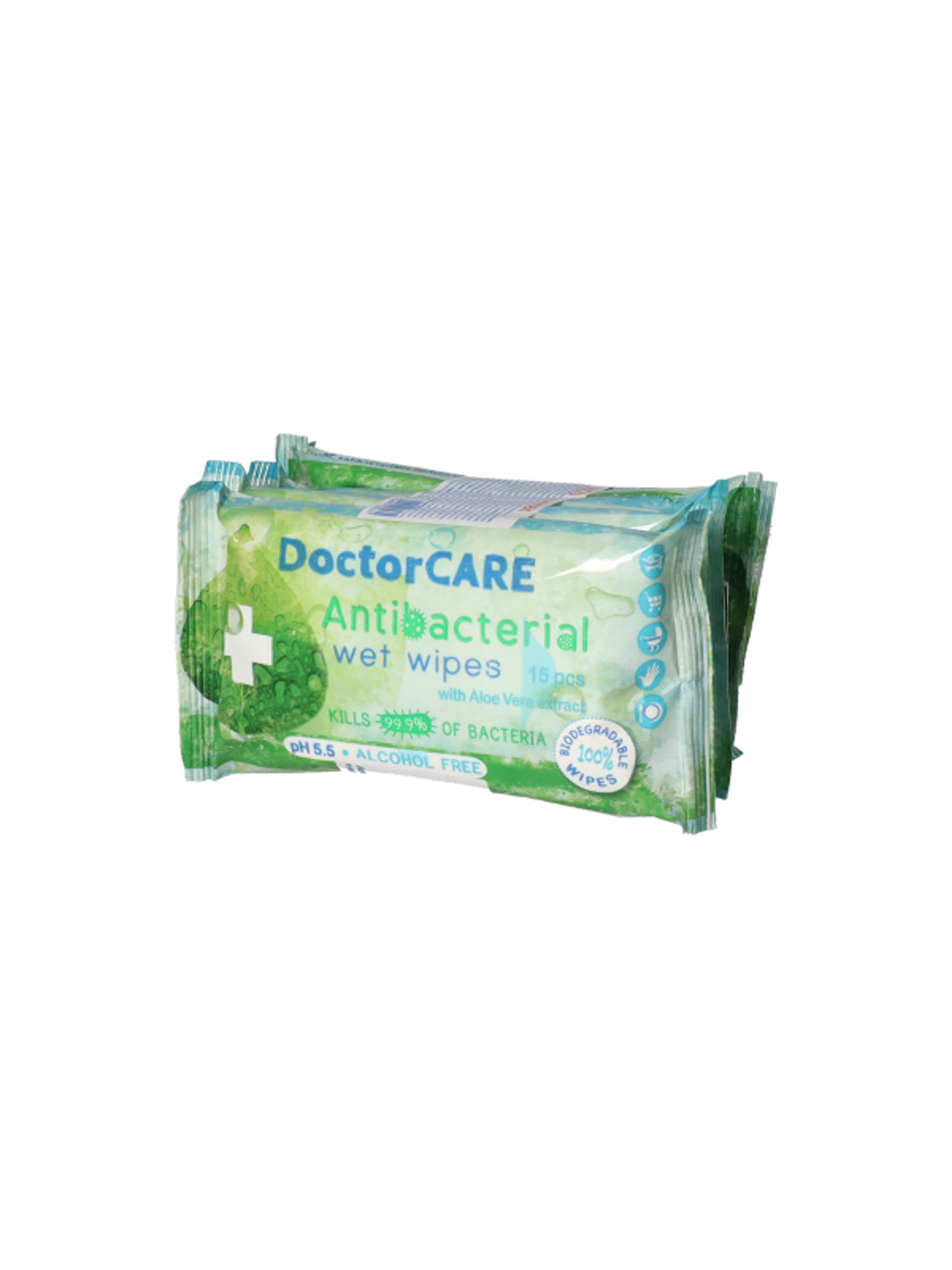 Doctor Care Antibakteriális nedves törlőkendő, alo vera kivonattal (5x15 db) - 75 db-2