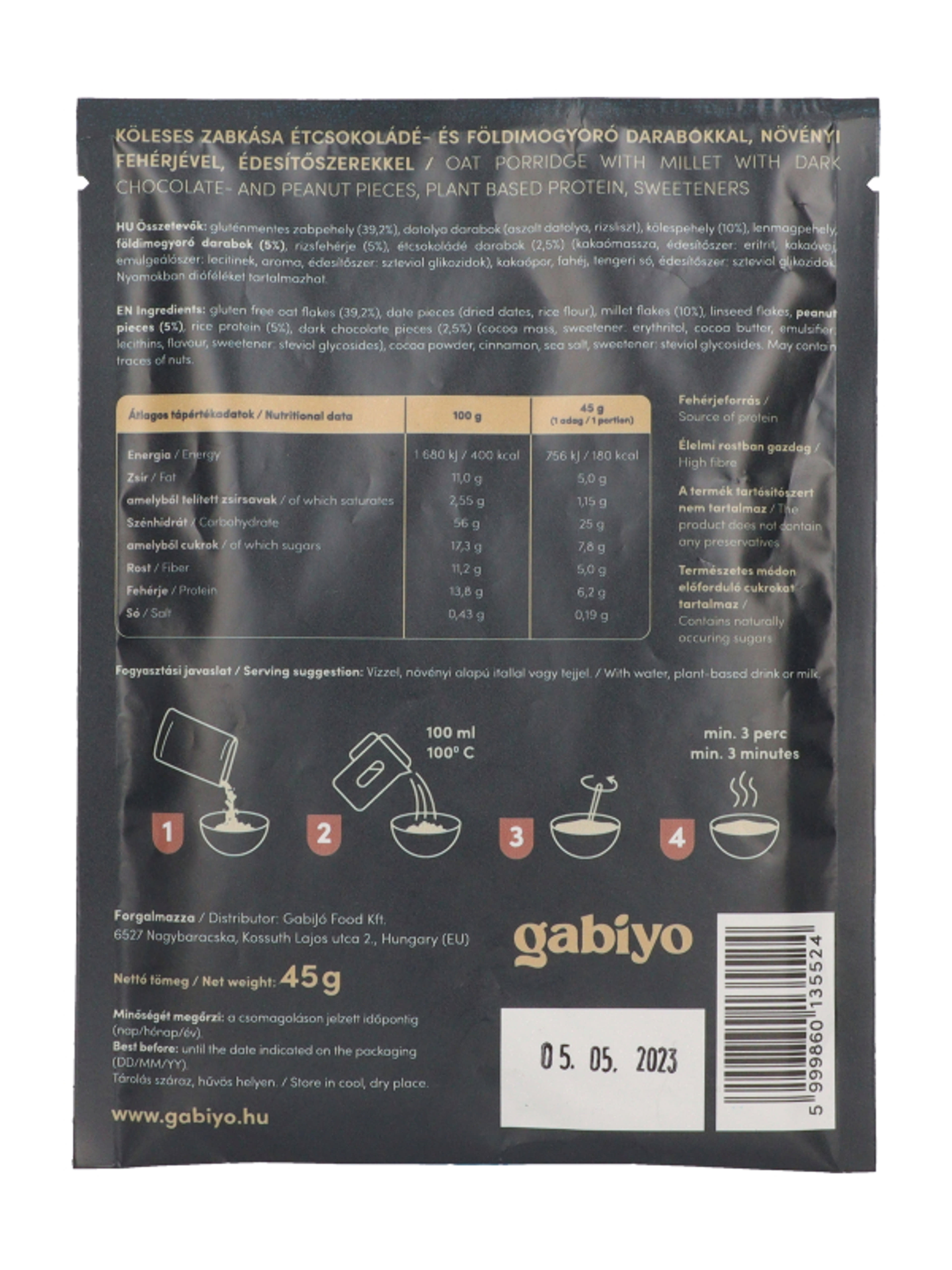 GabiJó zabkása étcsokoládéval - 45 g-2