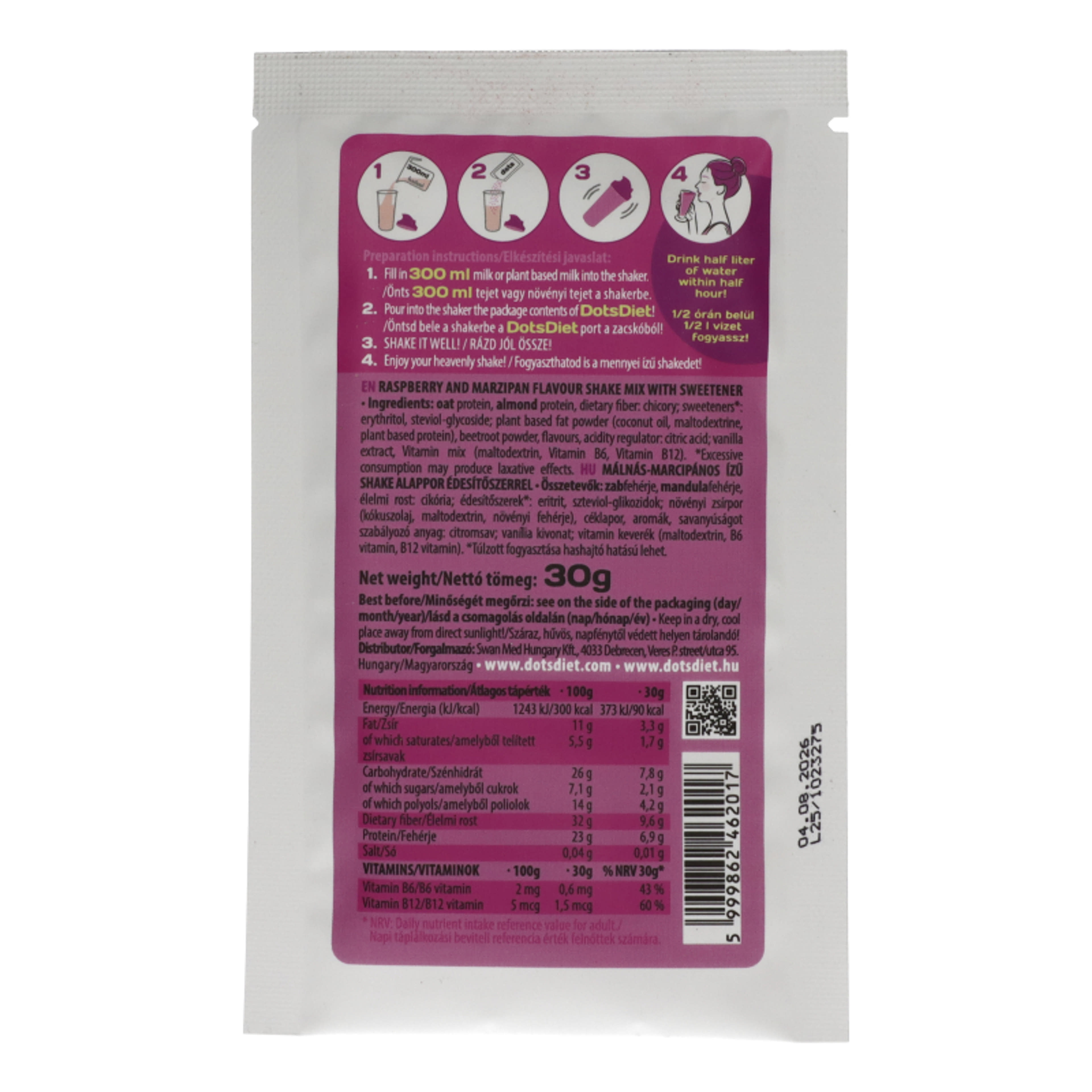DotsDiet málnás-marcipános izű shake - 30 g-2