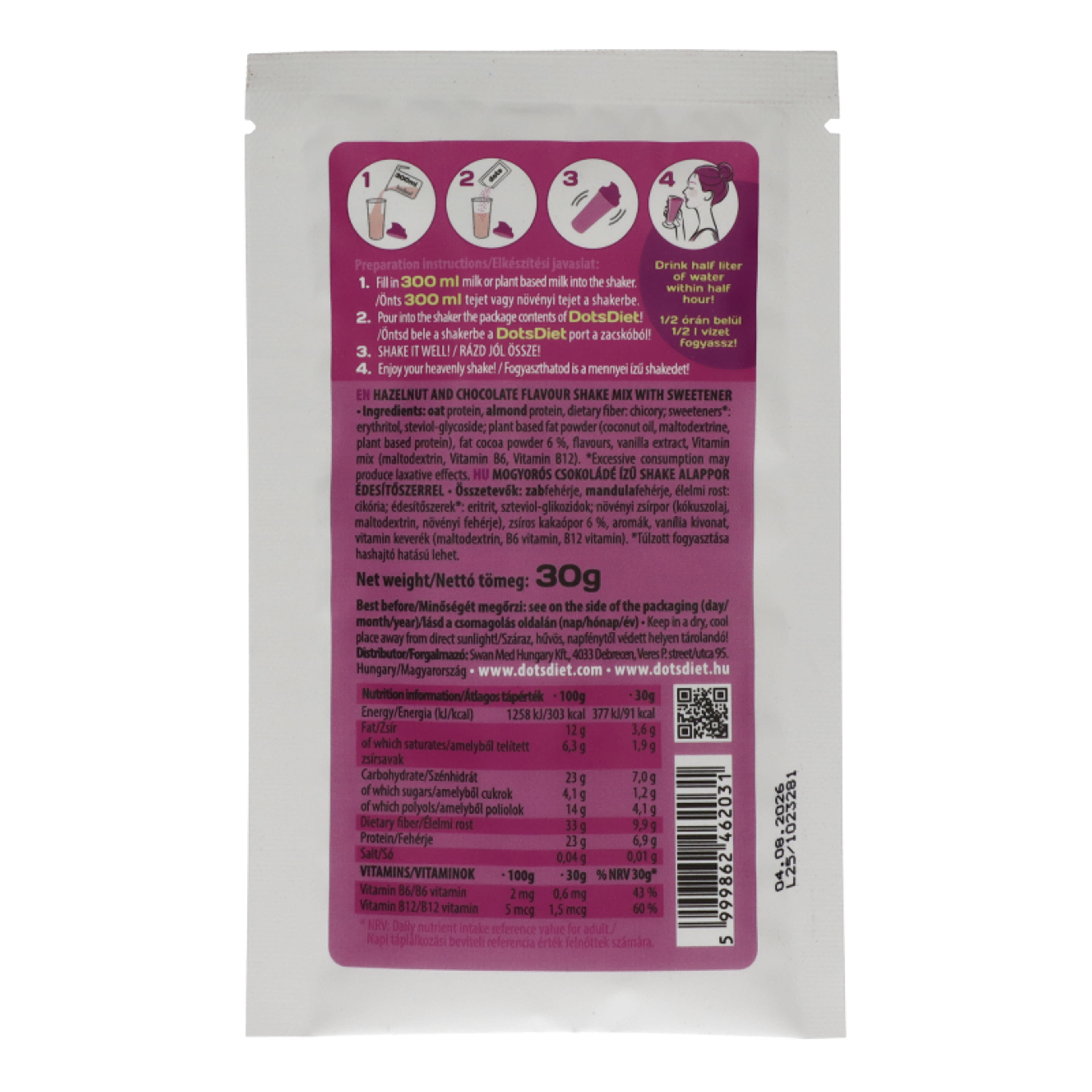 DotsDiet mogyorós-csokoládé izű shake - 30 g-2