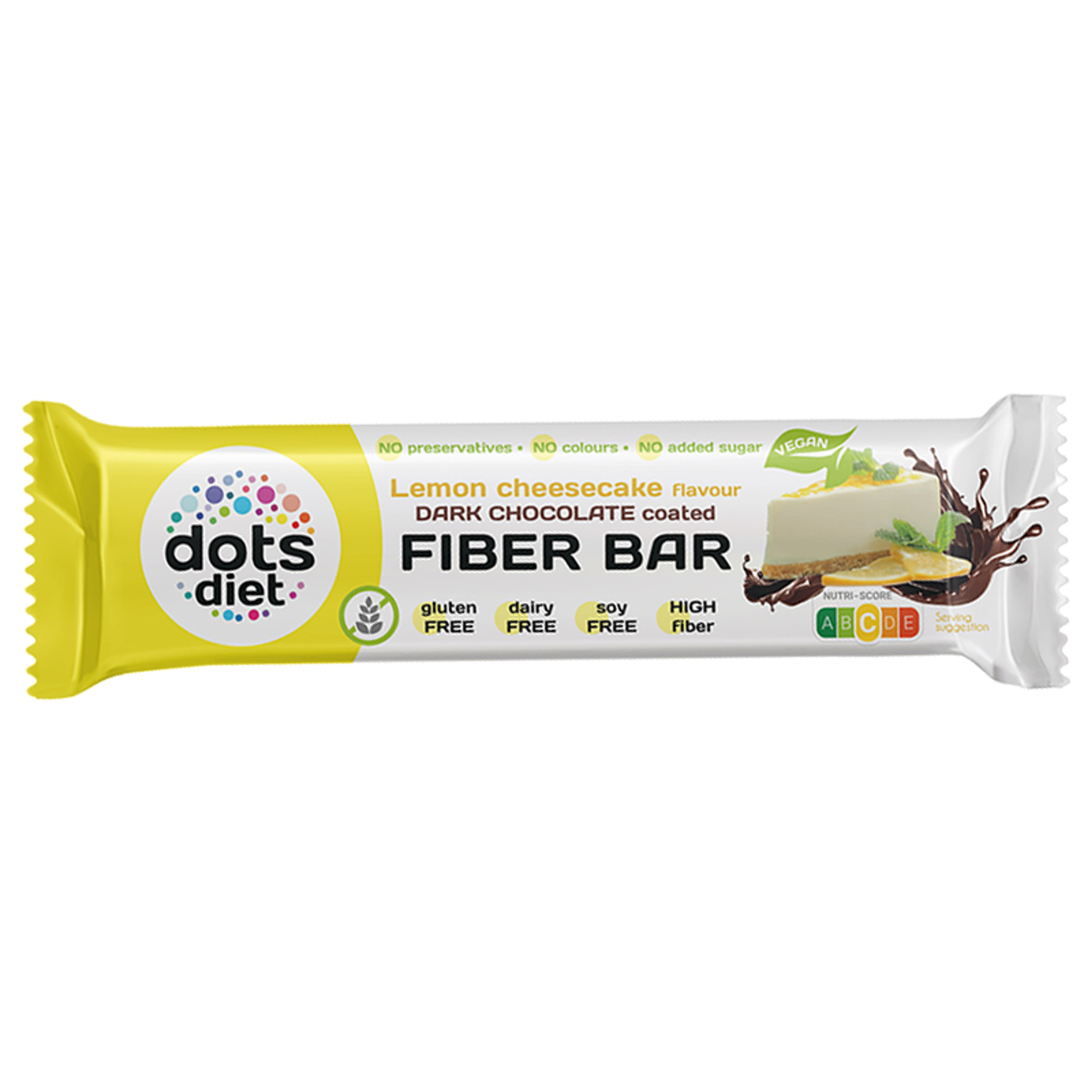 DotsDiet Fiber Bar rostszelet citromos sajttorta ízű étcsokoládéba mártva - 40 g-1