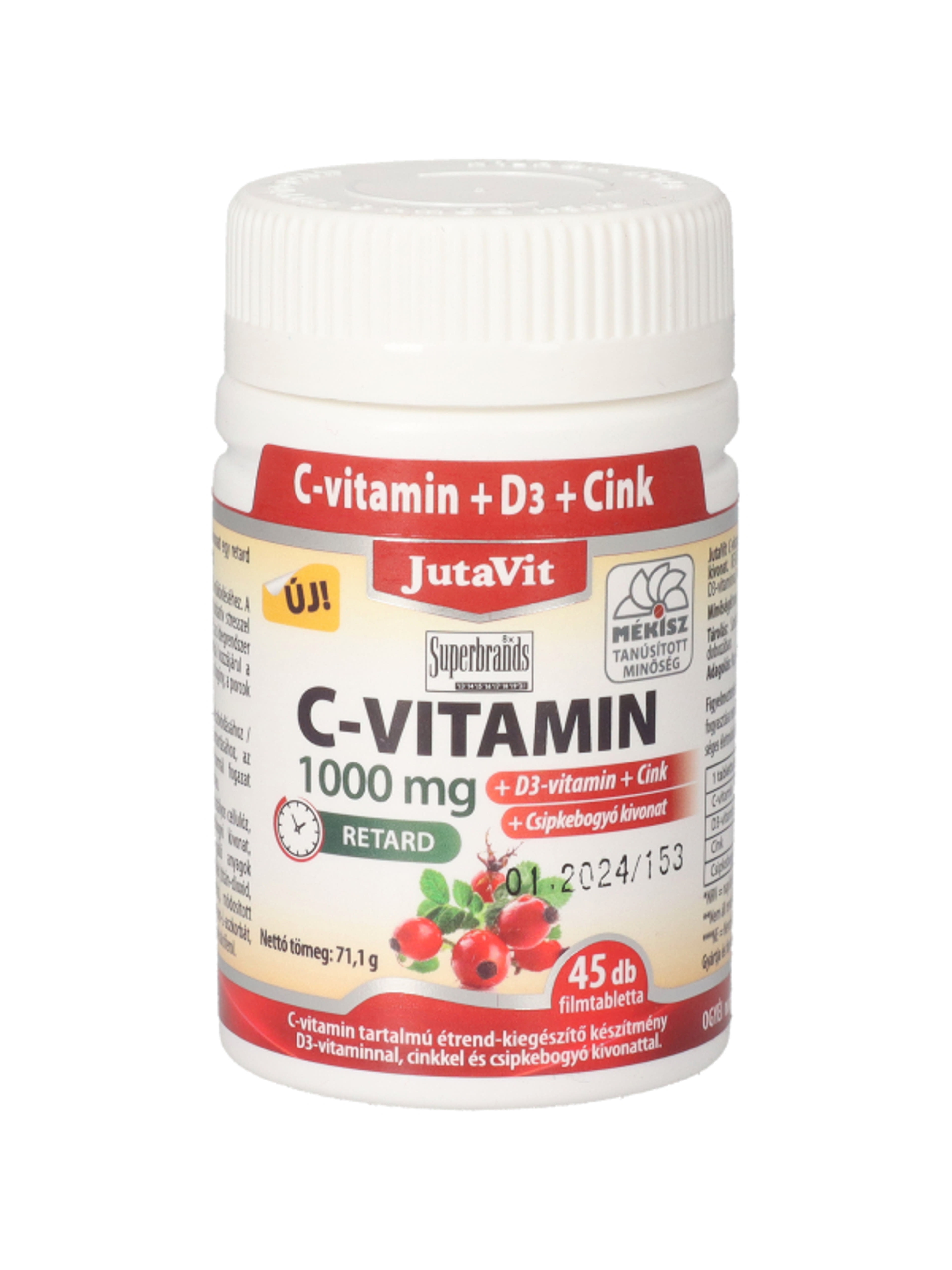 JutaVit C-vitamin 1000 mg + D3 + Cink + csipkebogyó étrend-kiegészítő filmtabletta - 45 db
