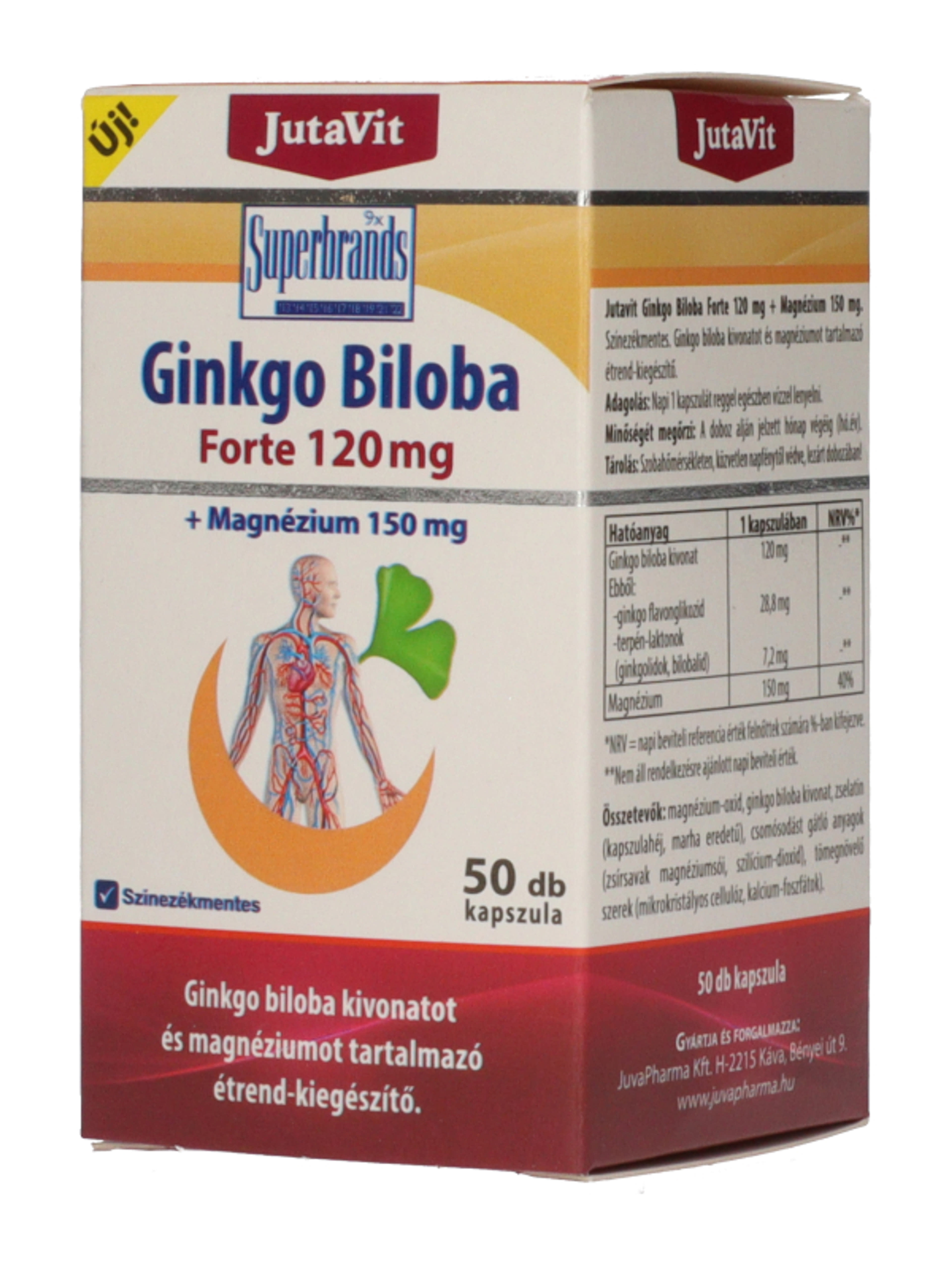 JutaVit Ginkgo Biloba 120 mg + Magnézium 150 mg étrend-kiegészítő - 50 db-2