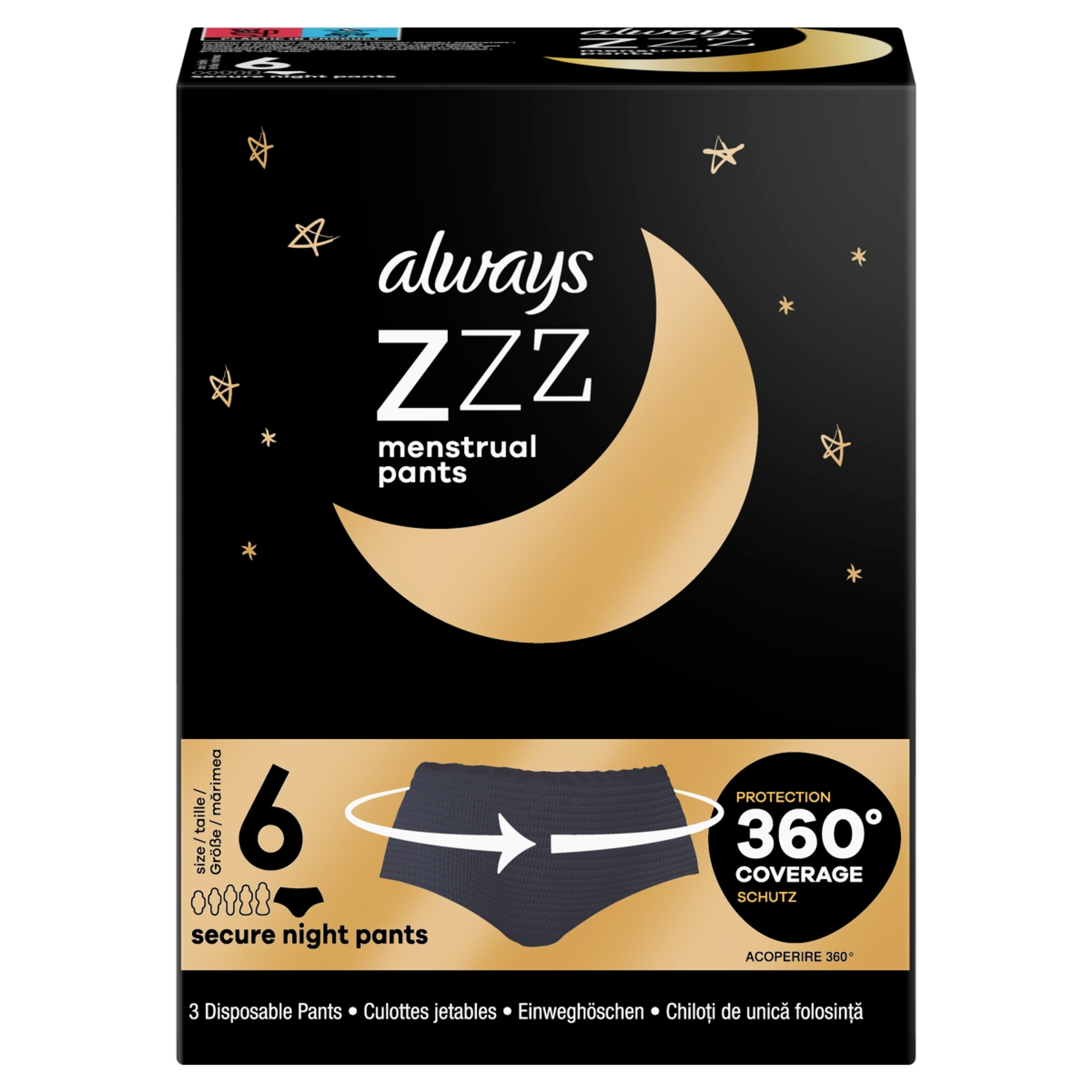 Always éjszakai eldobható menstruációs bugyi, kis/közép méretű - 3 db-2
