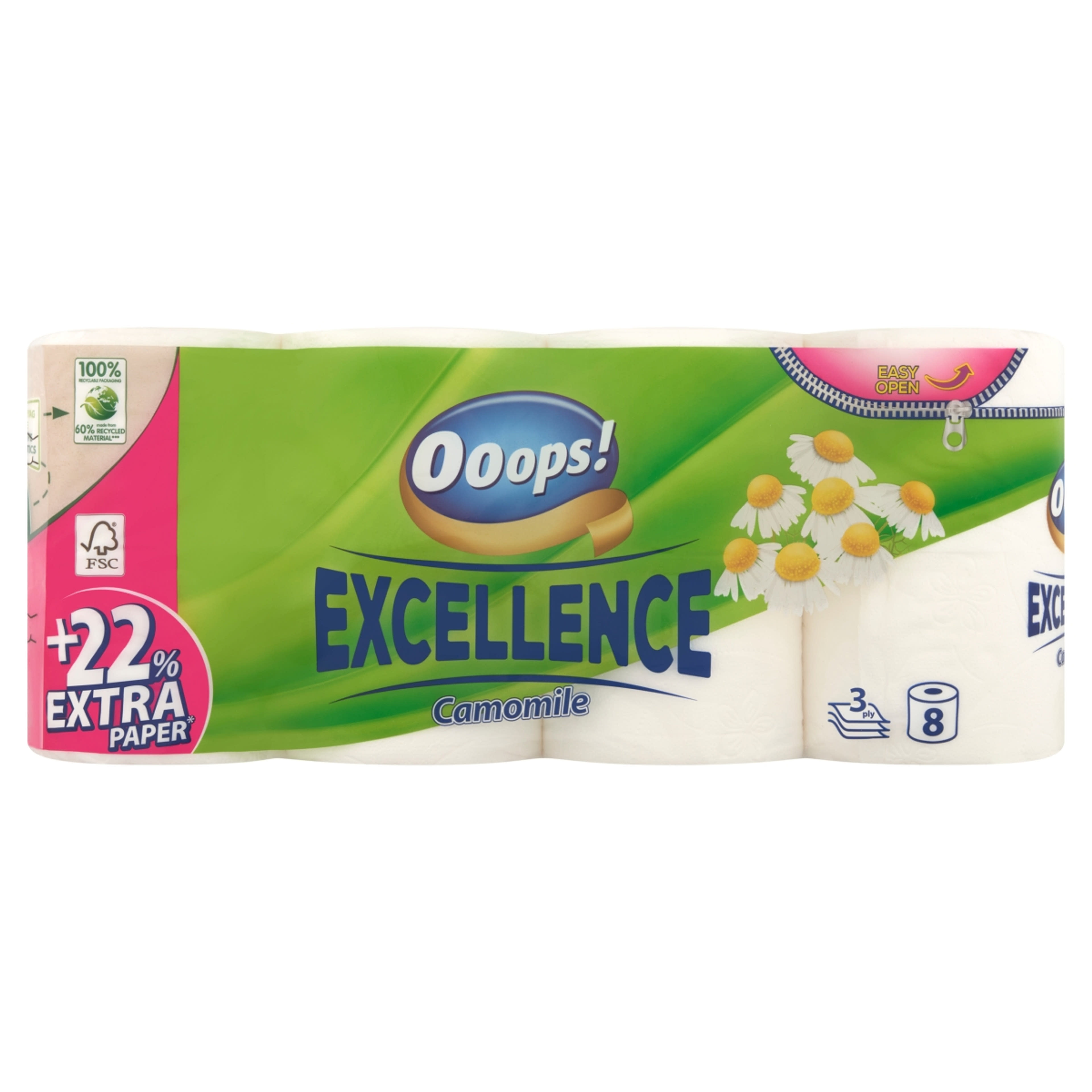 Ooops! Excellence Camomile toalettpapír 3 rétegű - 8 db