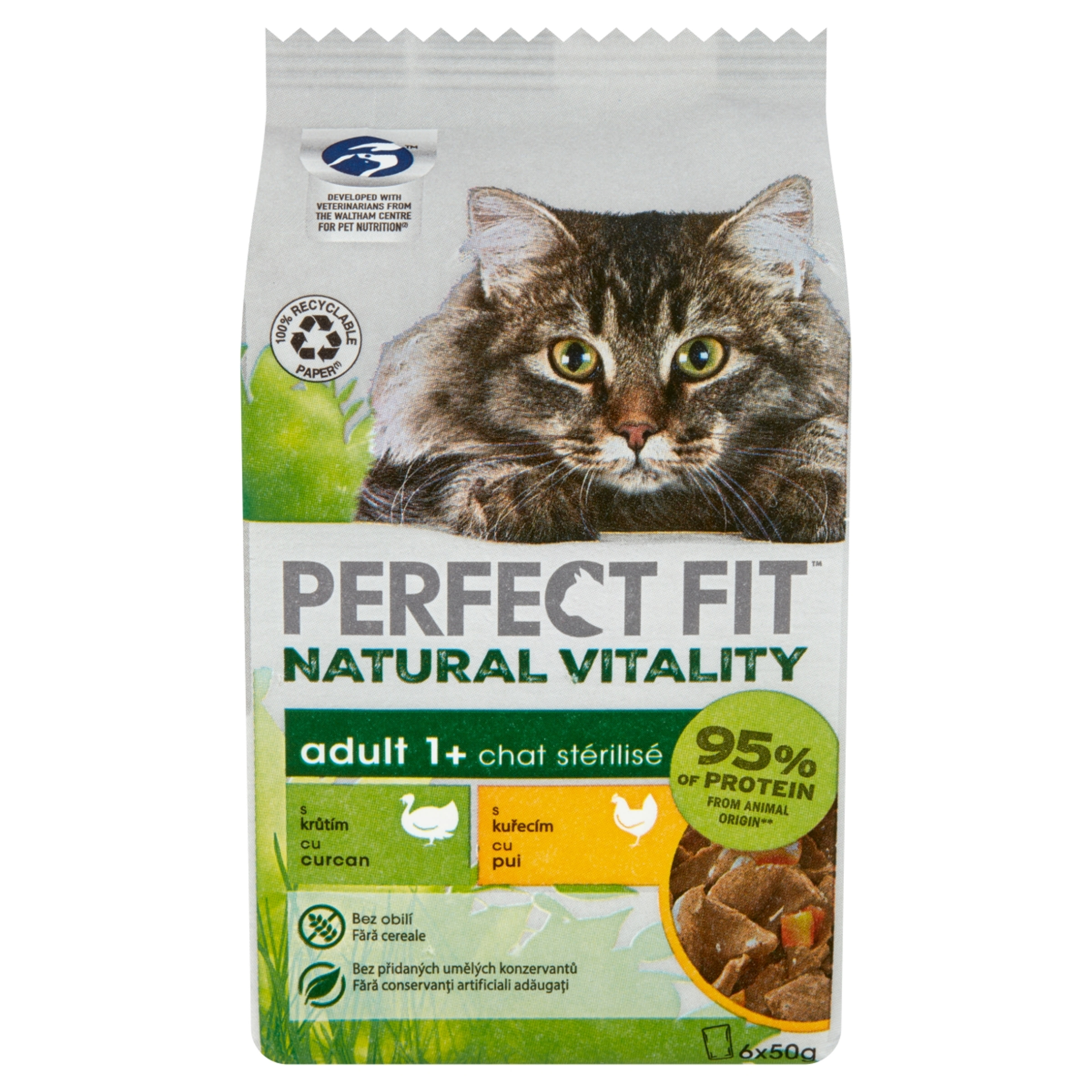 Perfect Fit Natural Vitality mini alutasak macskáknak, csirkével, pulykával és hallal 6*50 g - 300 g-2