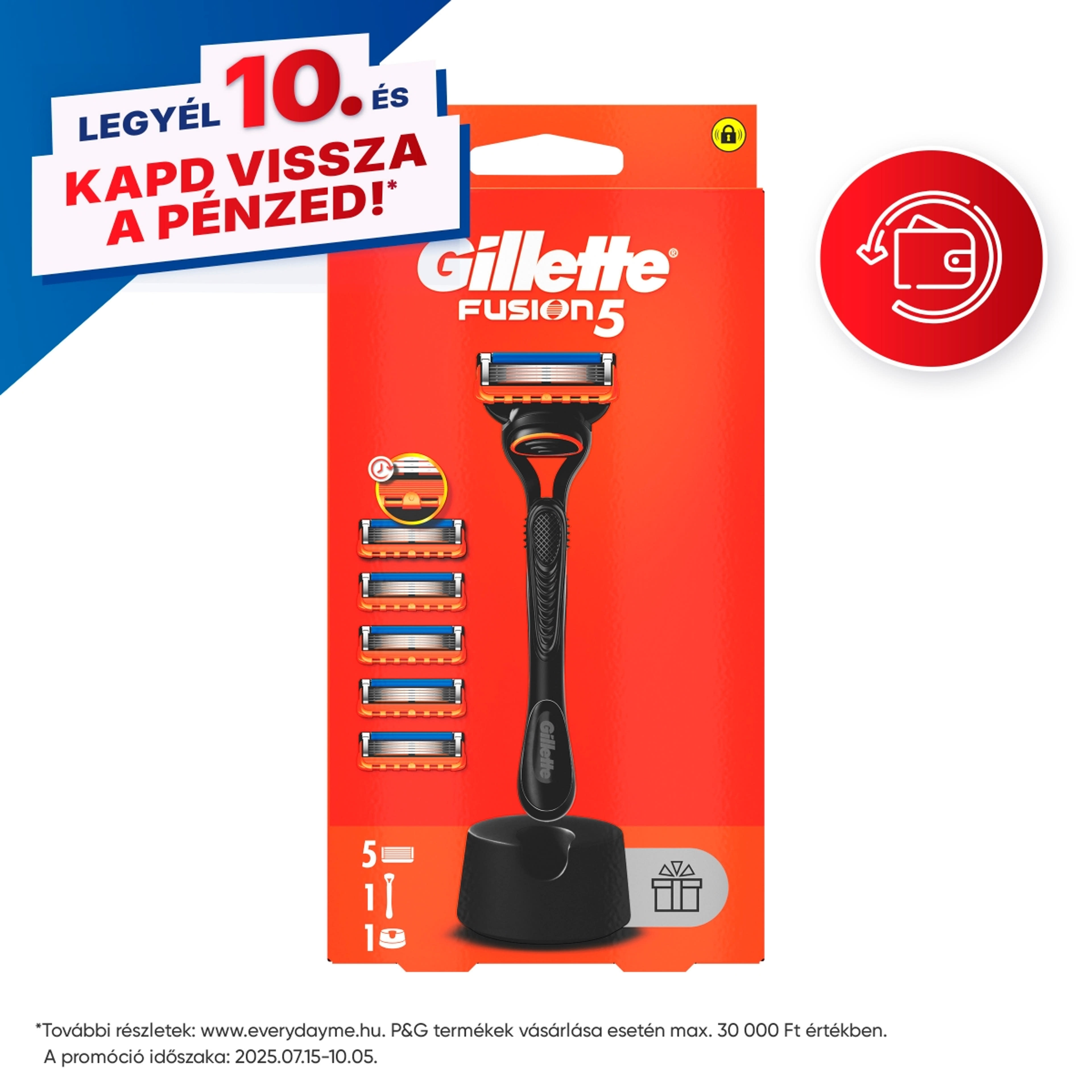 Gillette Fusion5 borotva készülék + 5 db borotvabetéttel - 1 db