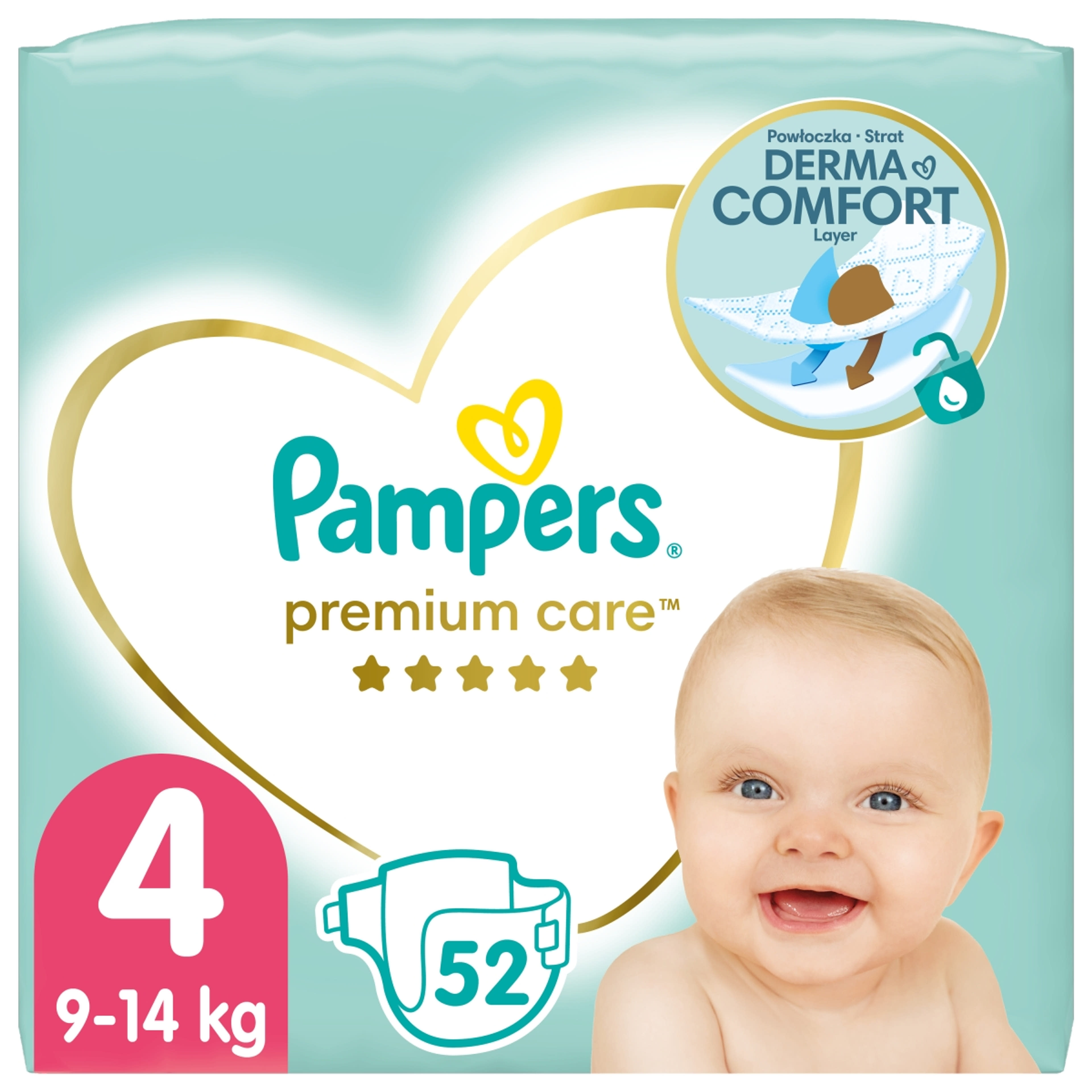 Pampers Premium Care Nappy pelenka 4-es méret 2x52 db, 9kg-14kg + törlőkendővel - 1 db-9