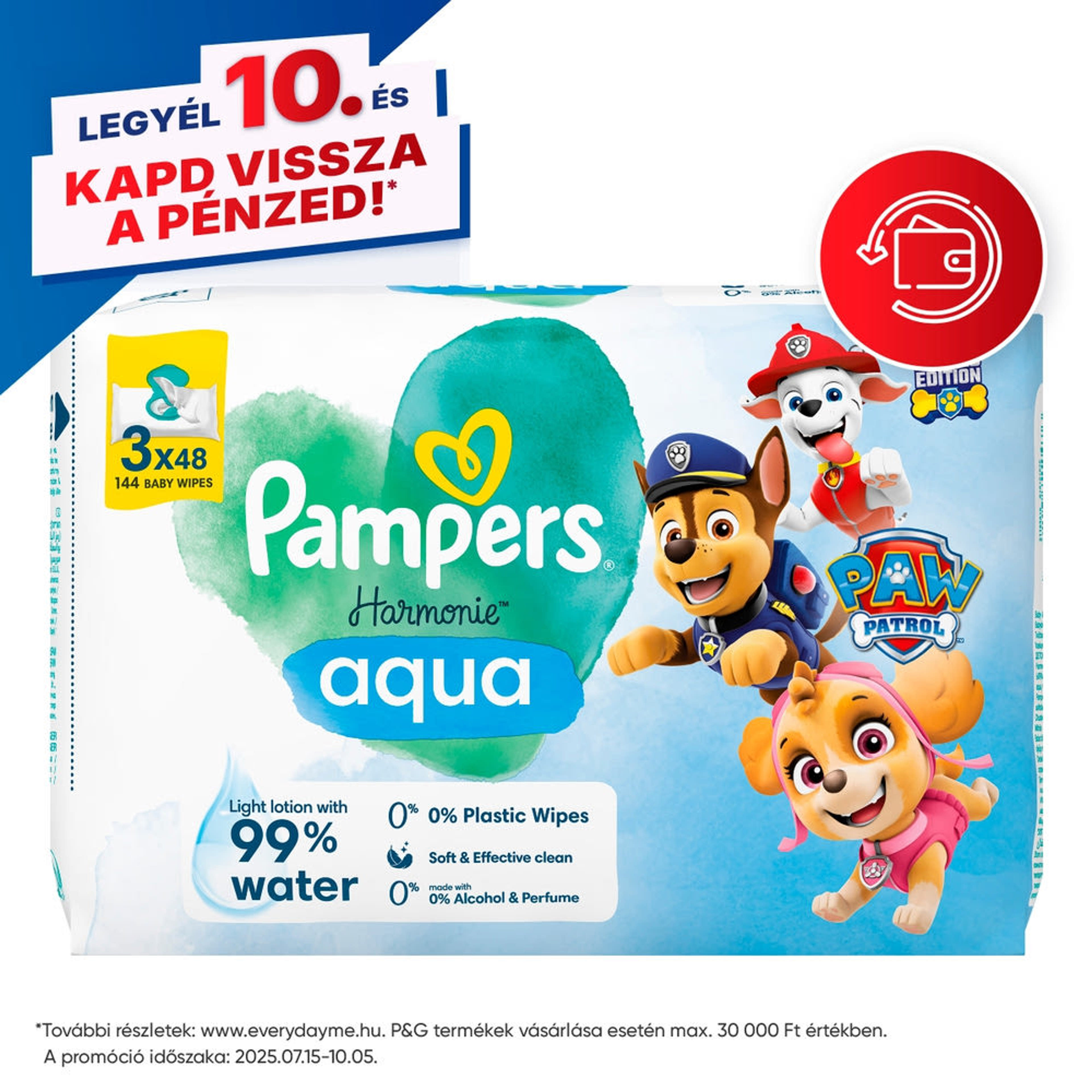 Pampers Harmonie Aqua Mancs őrjárat nedves törlőkendő (3x48 db) - 144 db