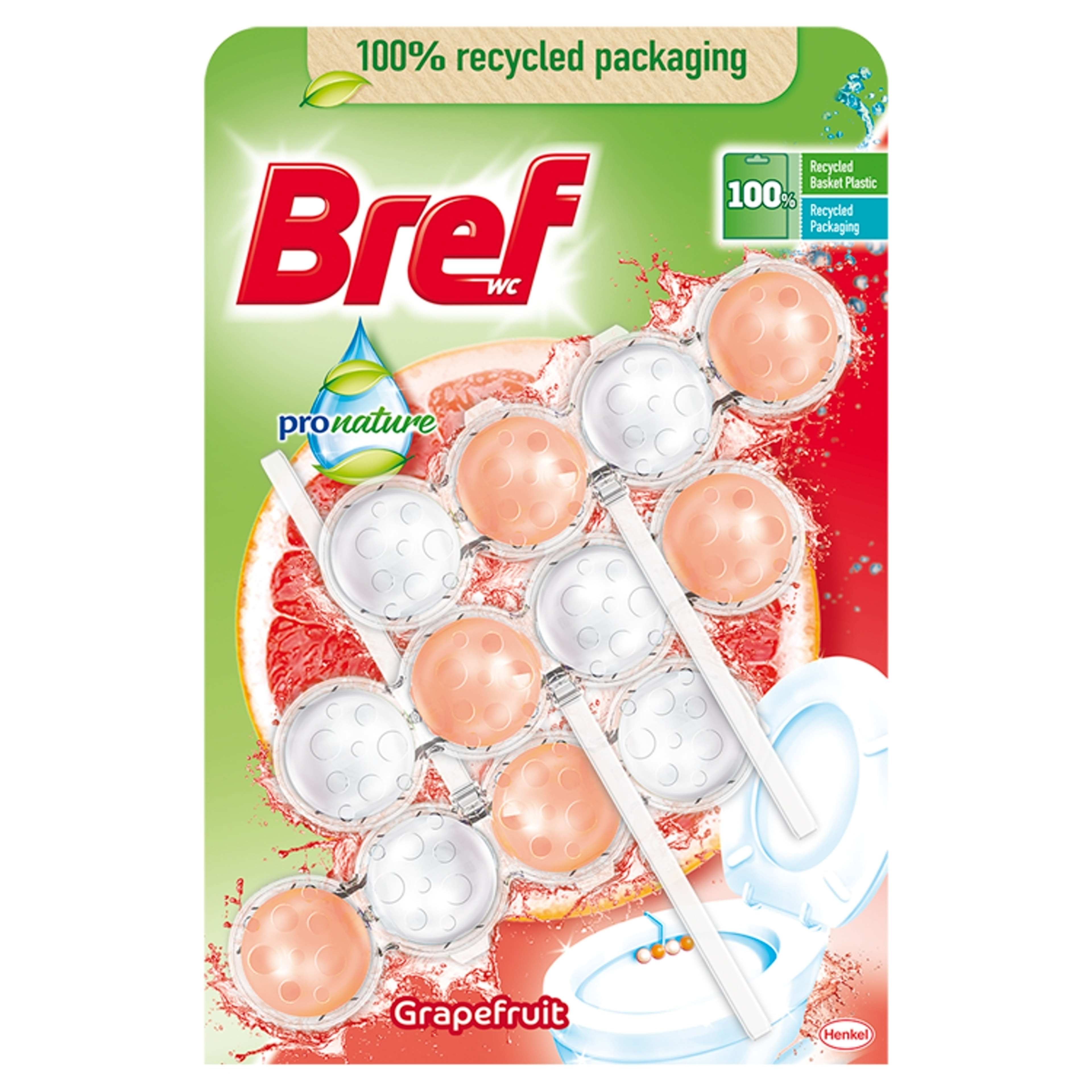 Bref Power Aktiv Pronat Grapefruit WC-Frissítő (3x50 g) - 150 g-1