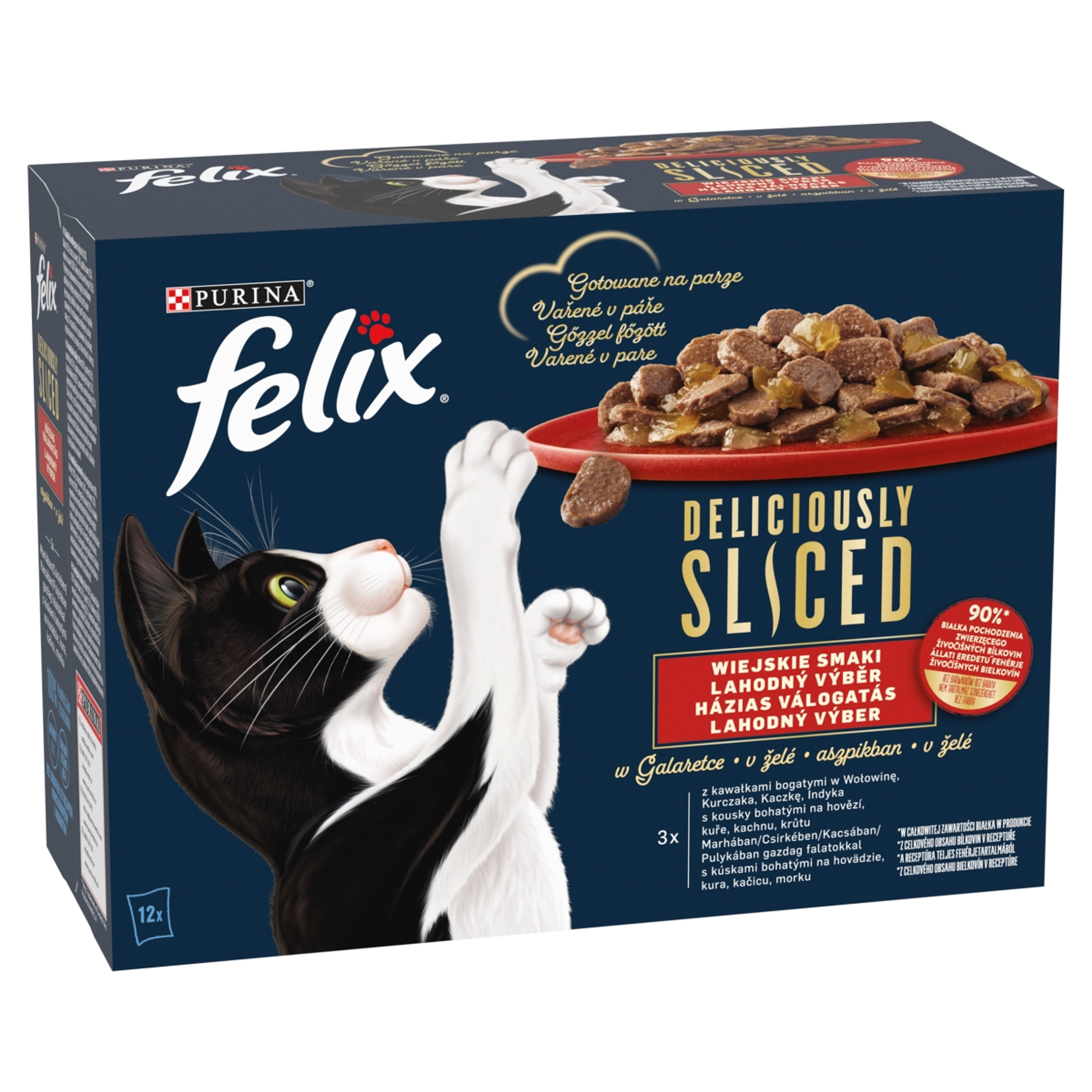 Felix Deliciously Sliced alutasakos eledel macskáknak, házias válogatás 12x80 g - 960 g-2