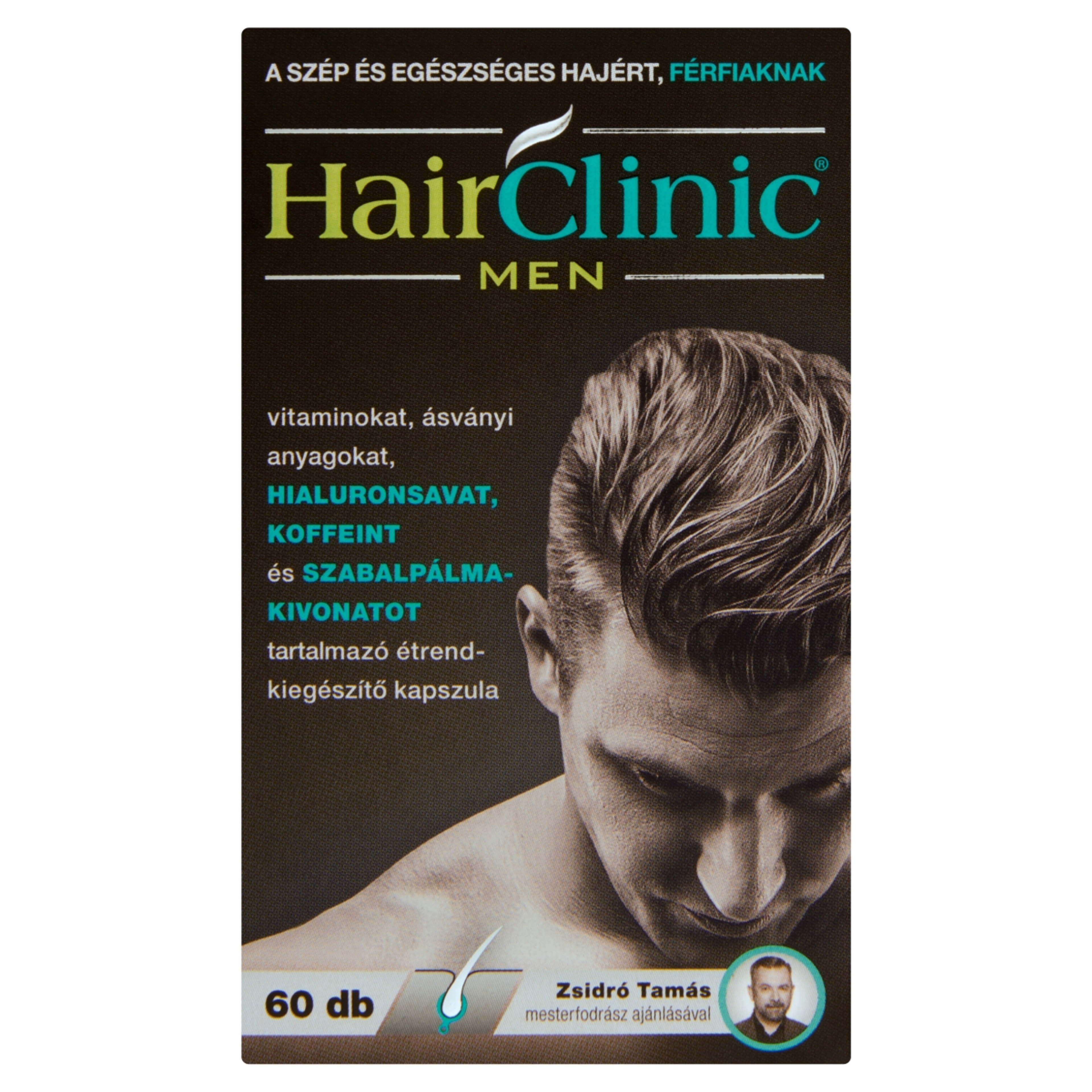 HairClinic Men Étrend-Kiegészítő hialuronsavval, Koffeinnel, Szabadpálma-kivonattal Kapszula (32,4g) - 60 db