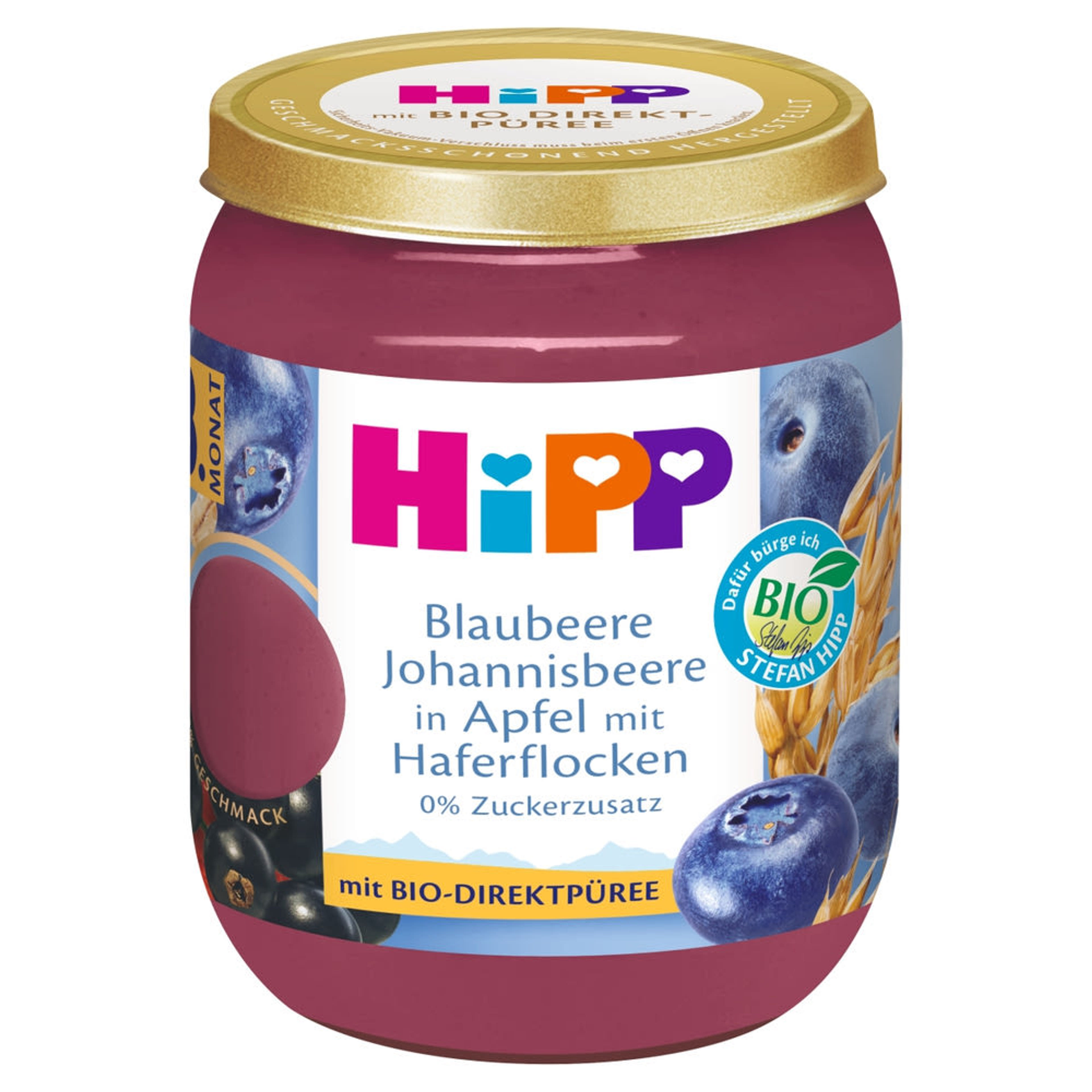 HiPP bio gyümölcskészítmény bébidesszert gabonával alma - áfonya - feketeribizli 8 hónapos kortól - 160 g