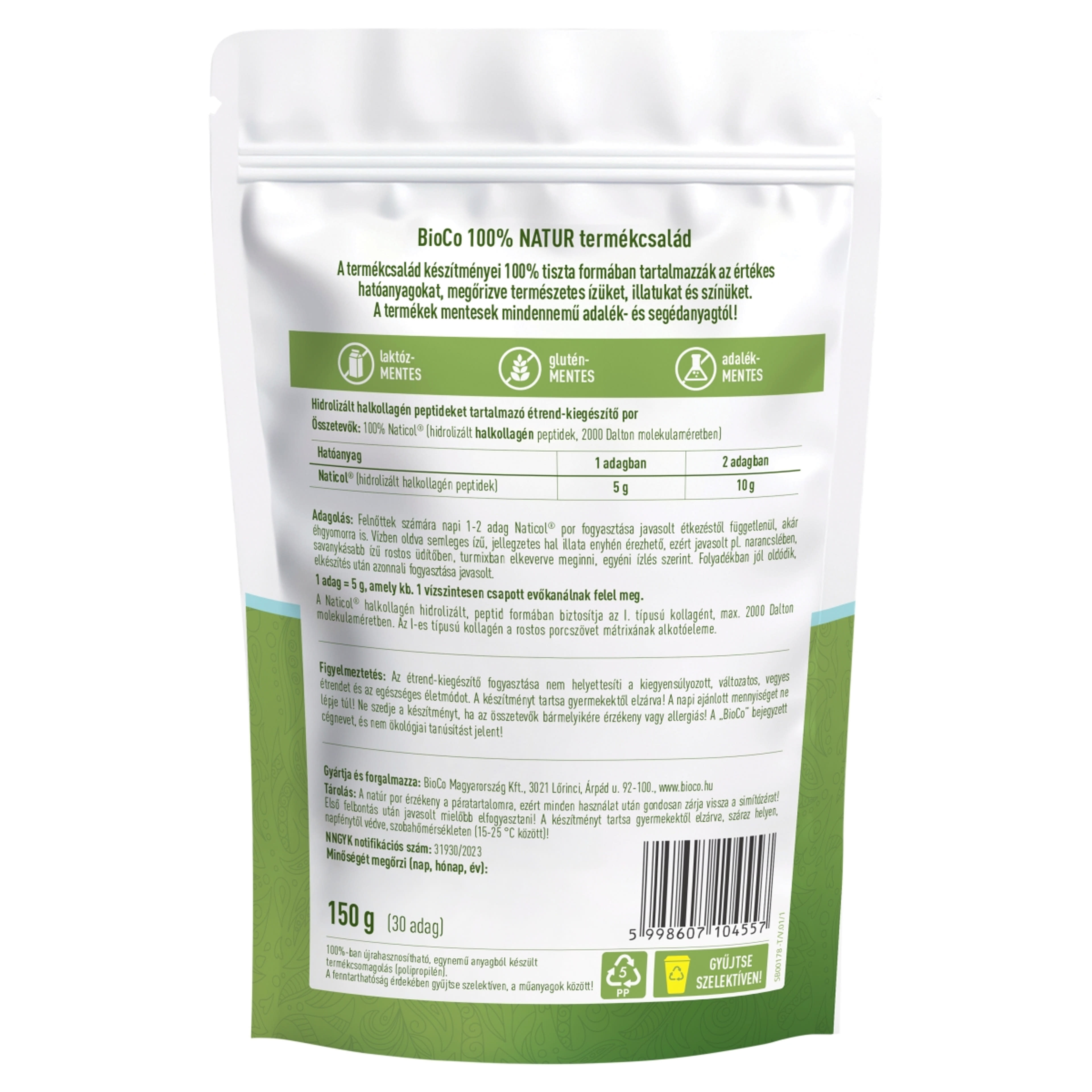 BioCo 100% Natur halkollagén peptideket tartalmazó étrend-kiegészítő por - 150 g-2