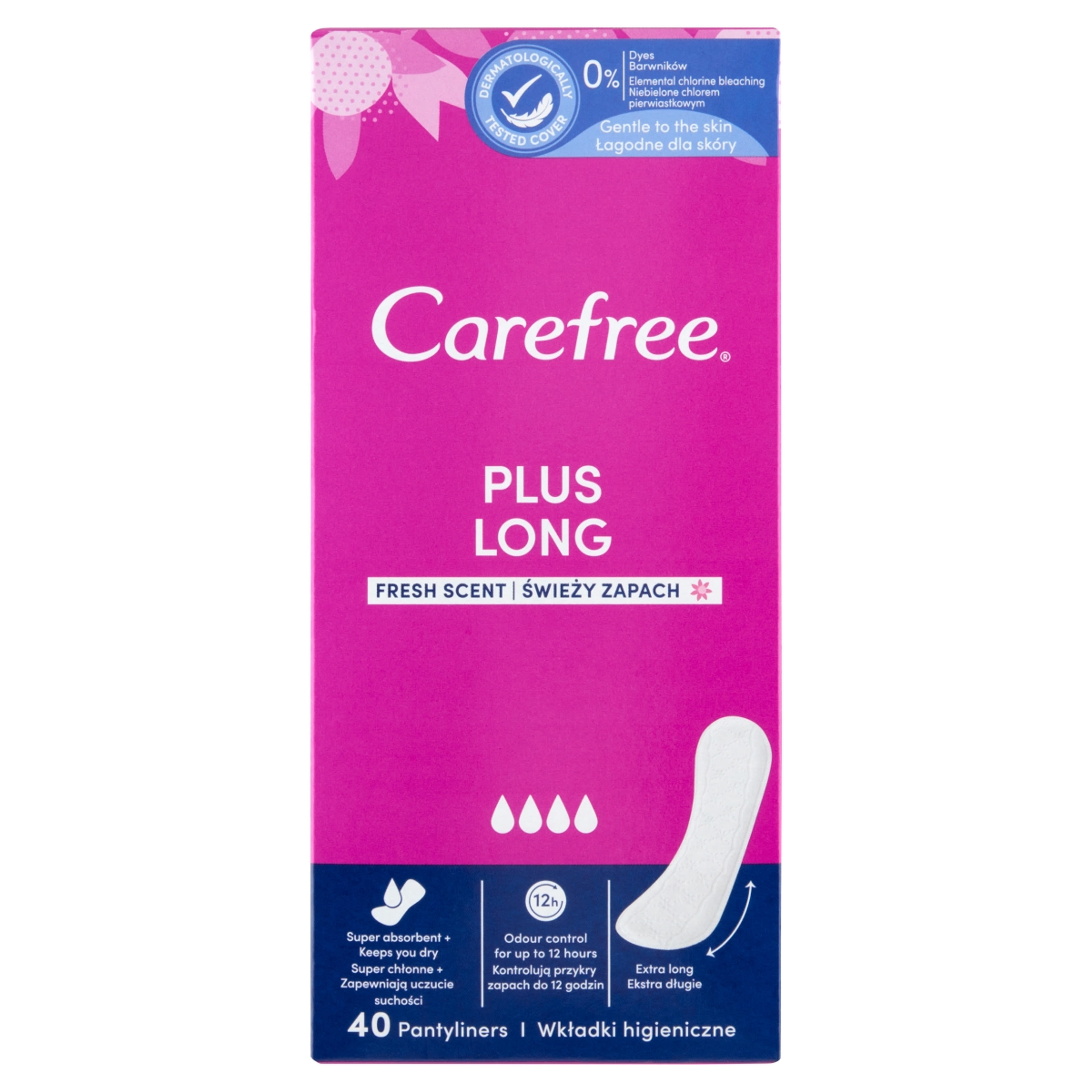 Carefree Plus Long tisztasági betét friss illattal - 40 db