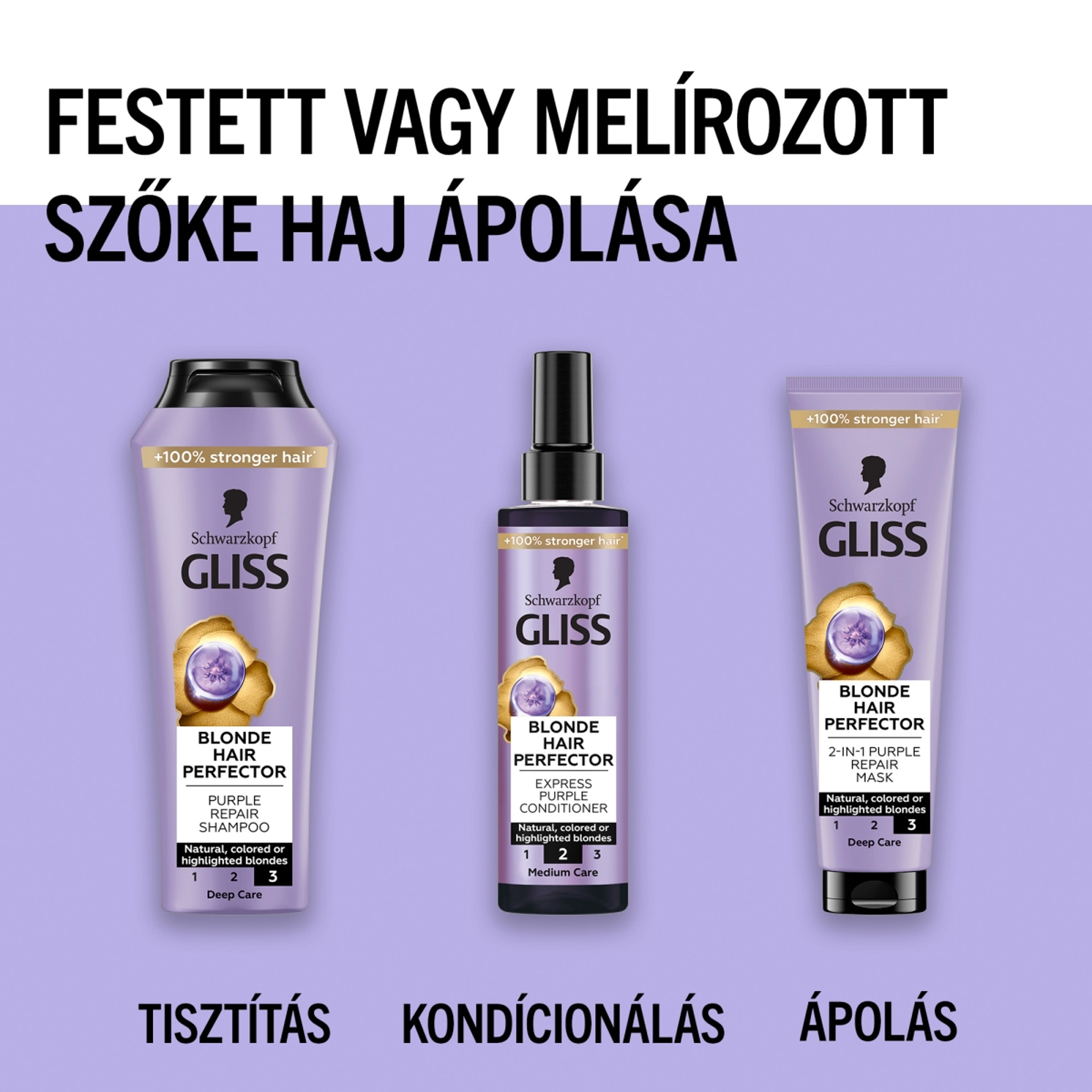 Gliss Blonde Hair Perfector 2 az 1-ben lila hamvasító hajpakolás - 150 ml-7
