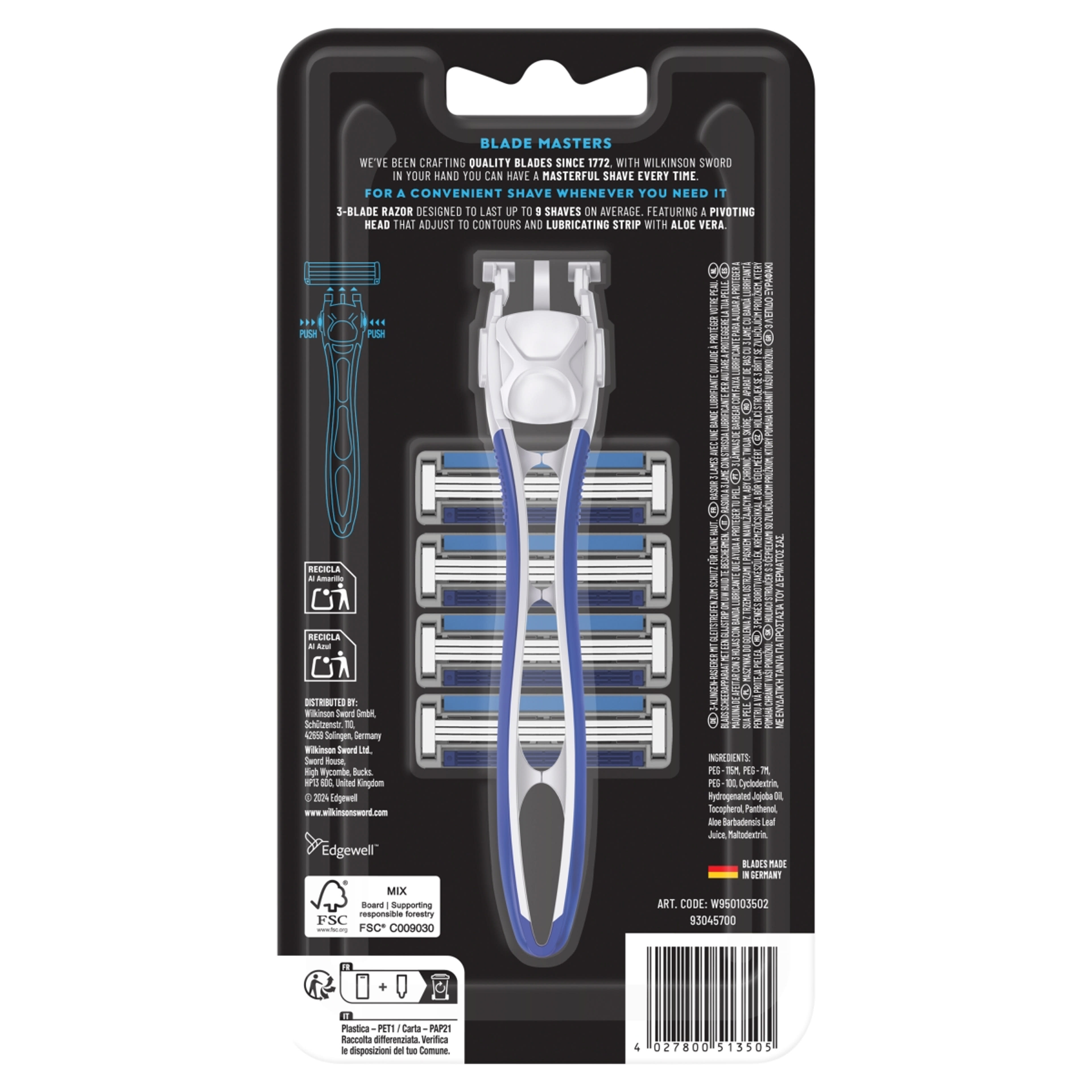 Wilkinson Essential Hybrid borotva készülék 4 betéttel - 1 db-2