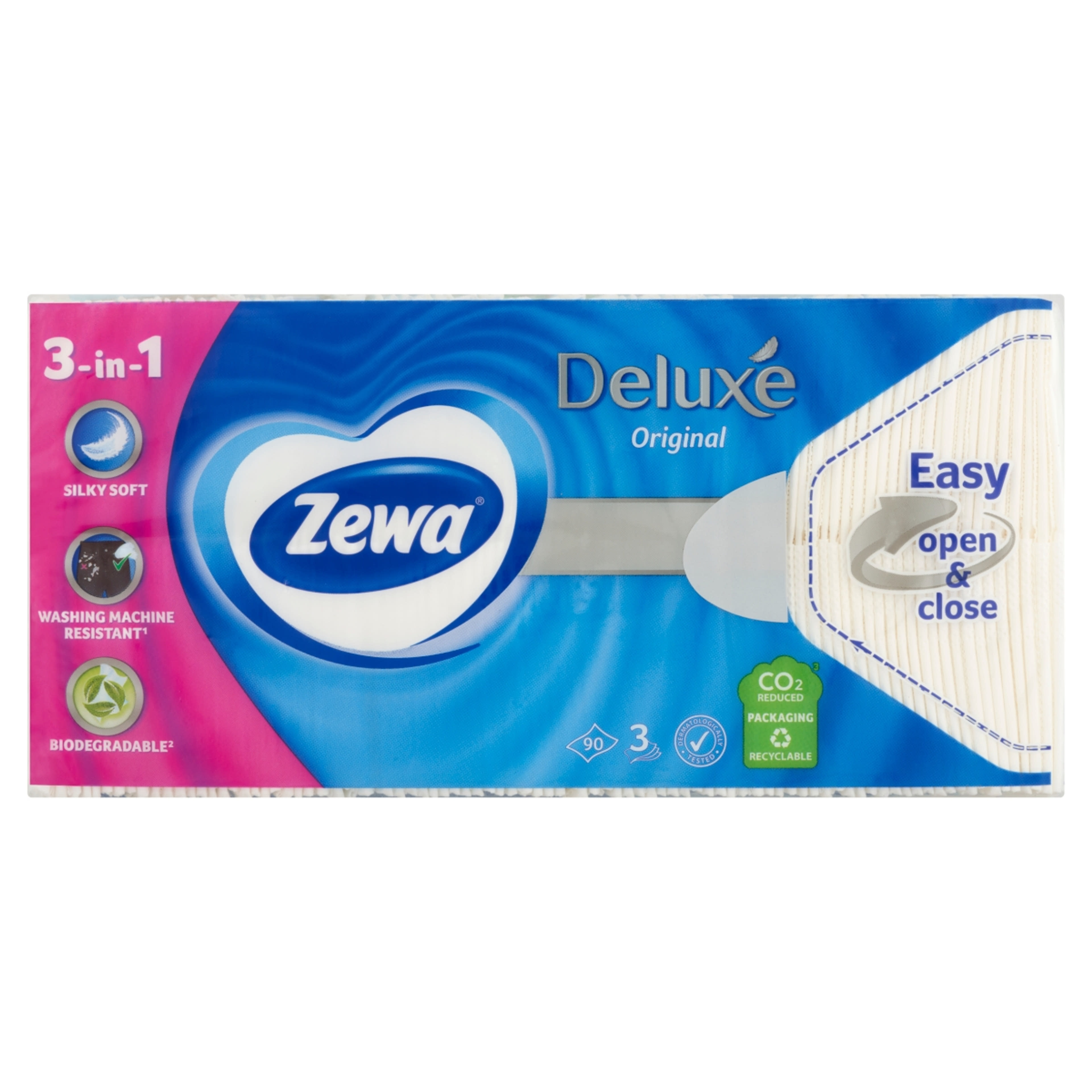 Zewa Deluxe 3 Rétegű Illatmentes Papírzsebkendő - 90 db