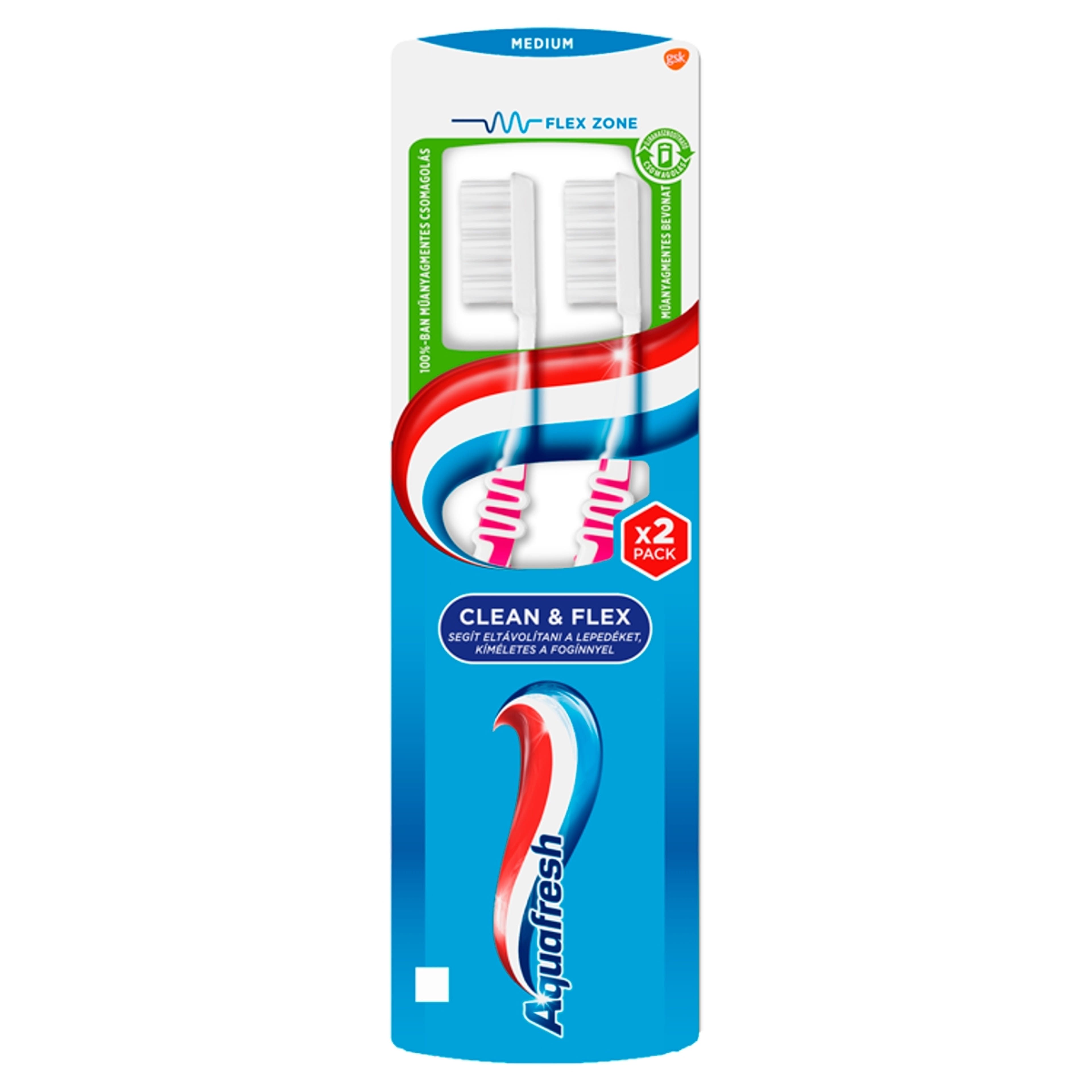 Aquafresh  Clean & Flex duopack fogkefe közepesen erős sörtékkel - 2 db