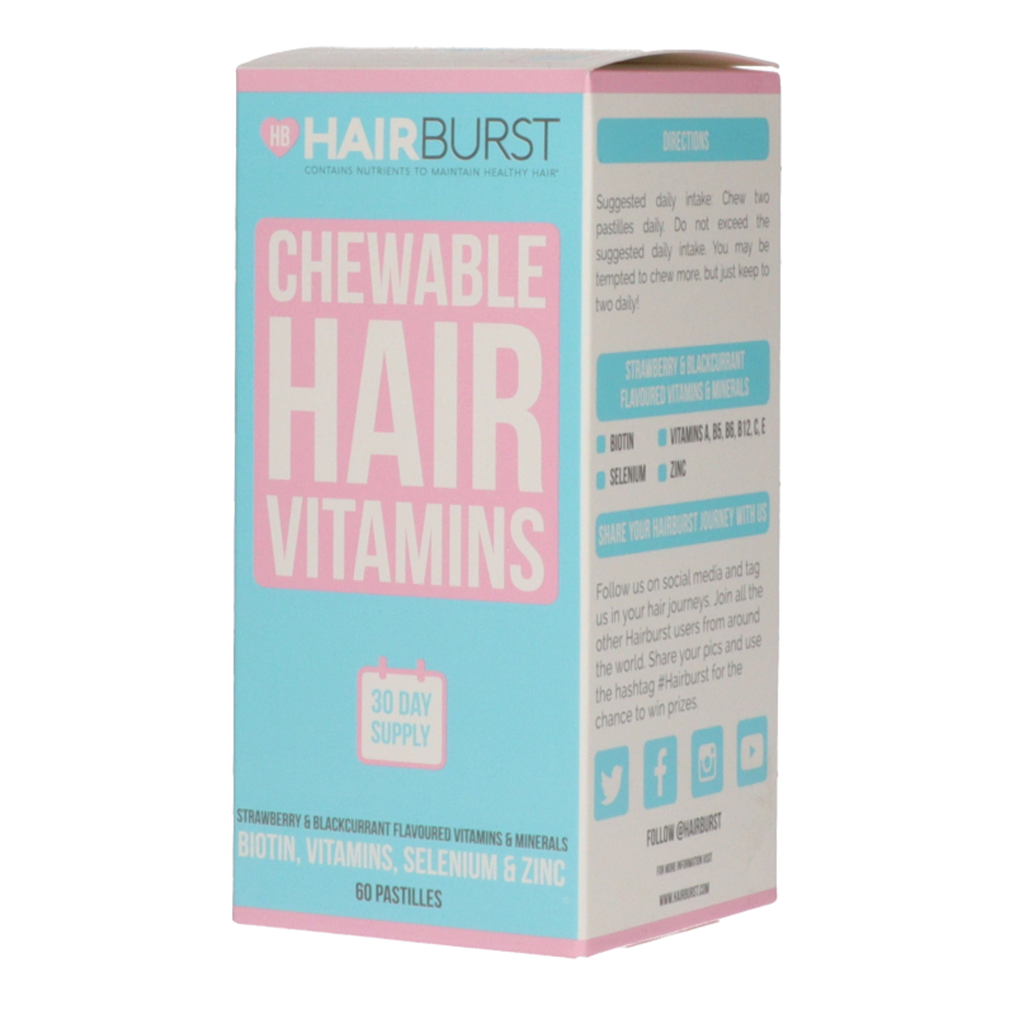 Hairburst étrend-kiegészíto hajvitamin biotinnal, szelénnel és cinkkel eper és feketeribizli ízű - 60 db-2
