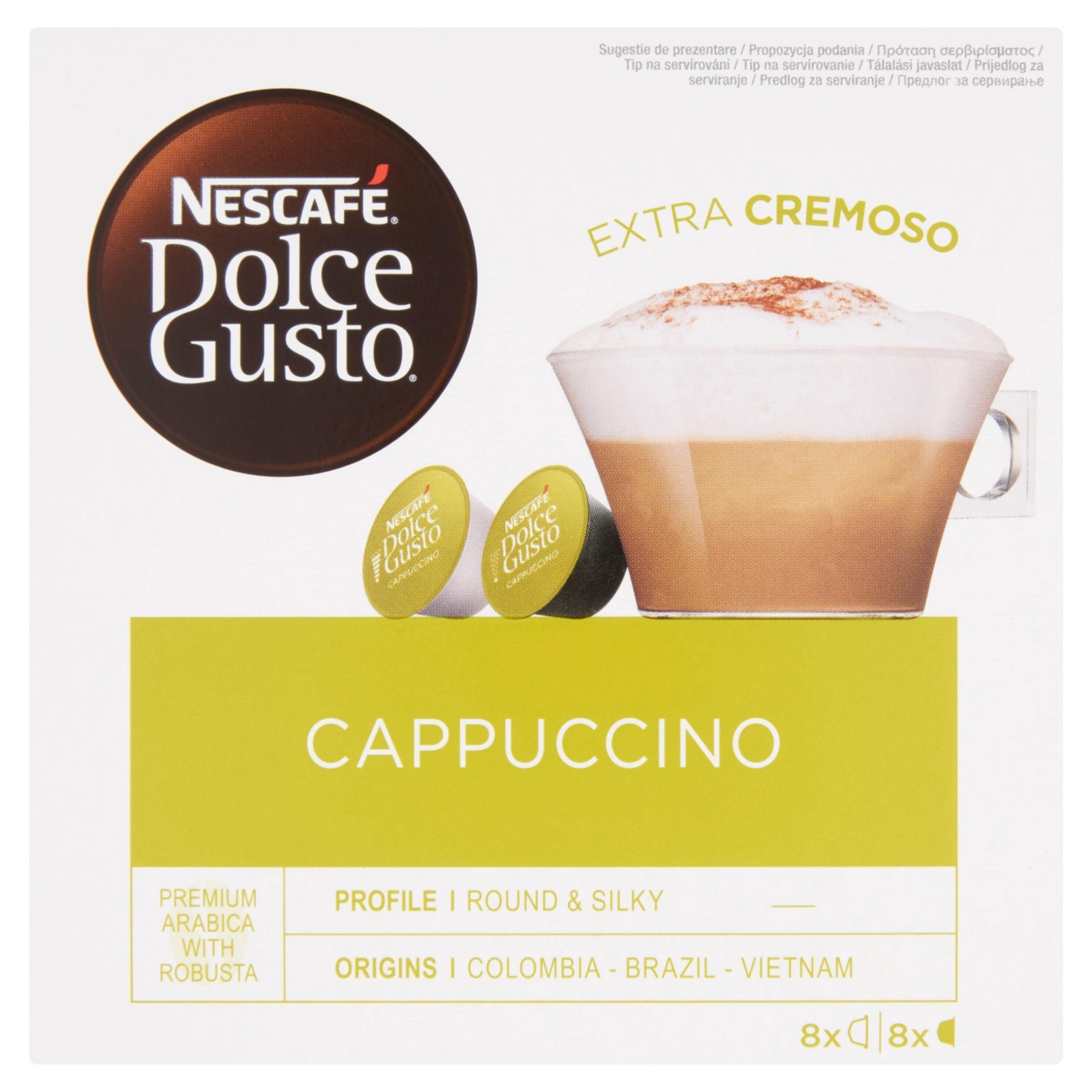 Nescafé Dolce Gusto Cappuccino őrölt pörkölt kávé és tejpor cukorral 2 x 8 db - 200 g