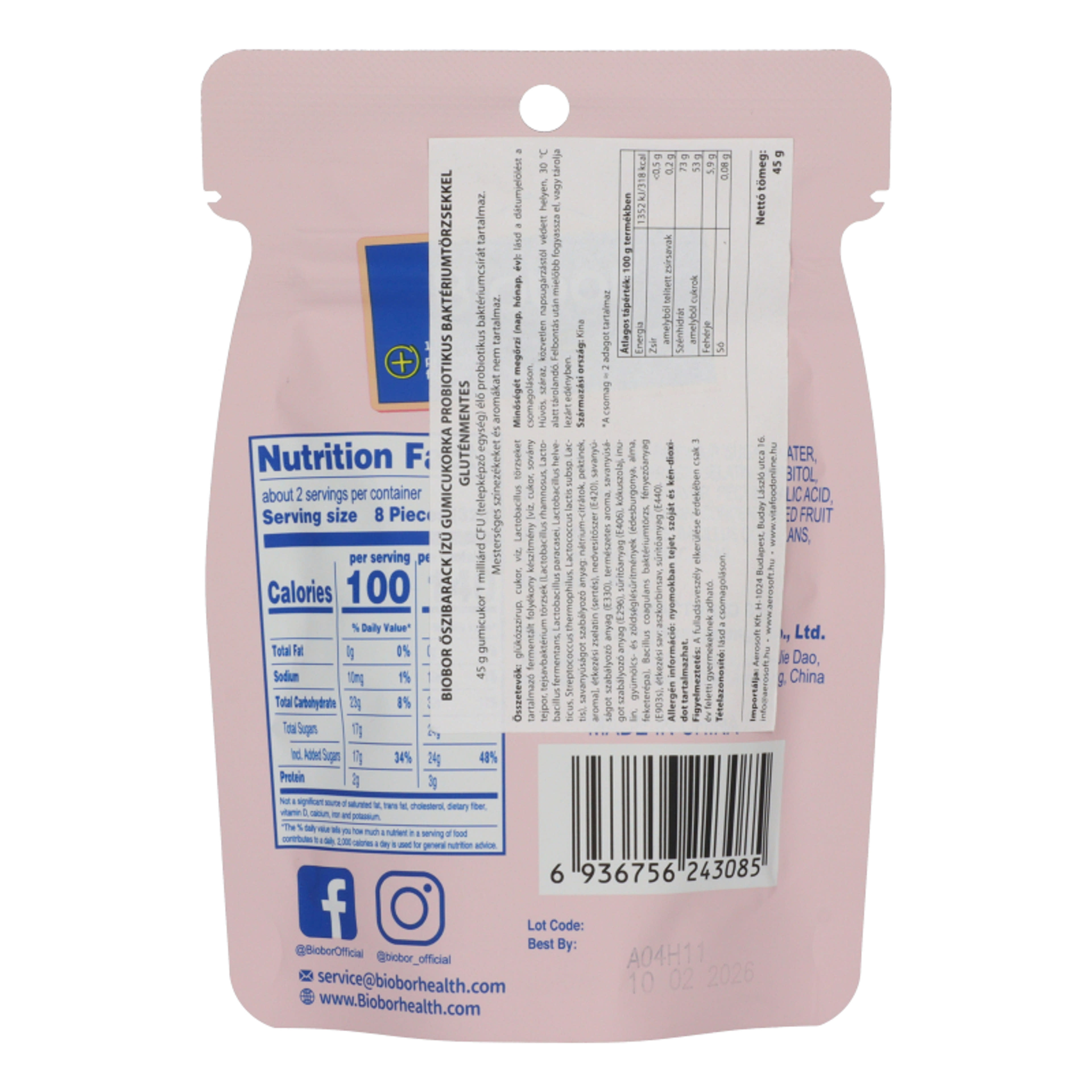 Biobor probiotikus gumicukor őszibarack izű - 45 g-2