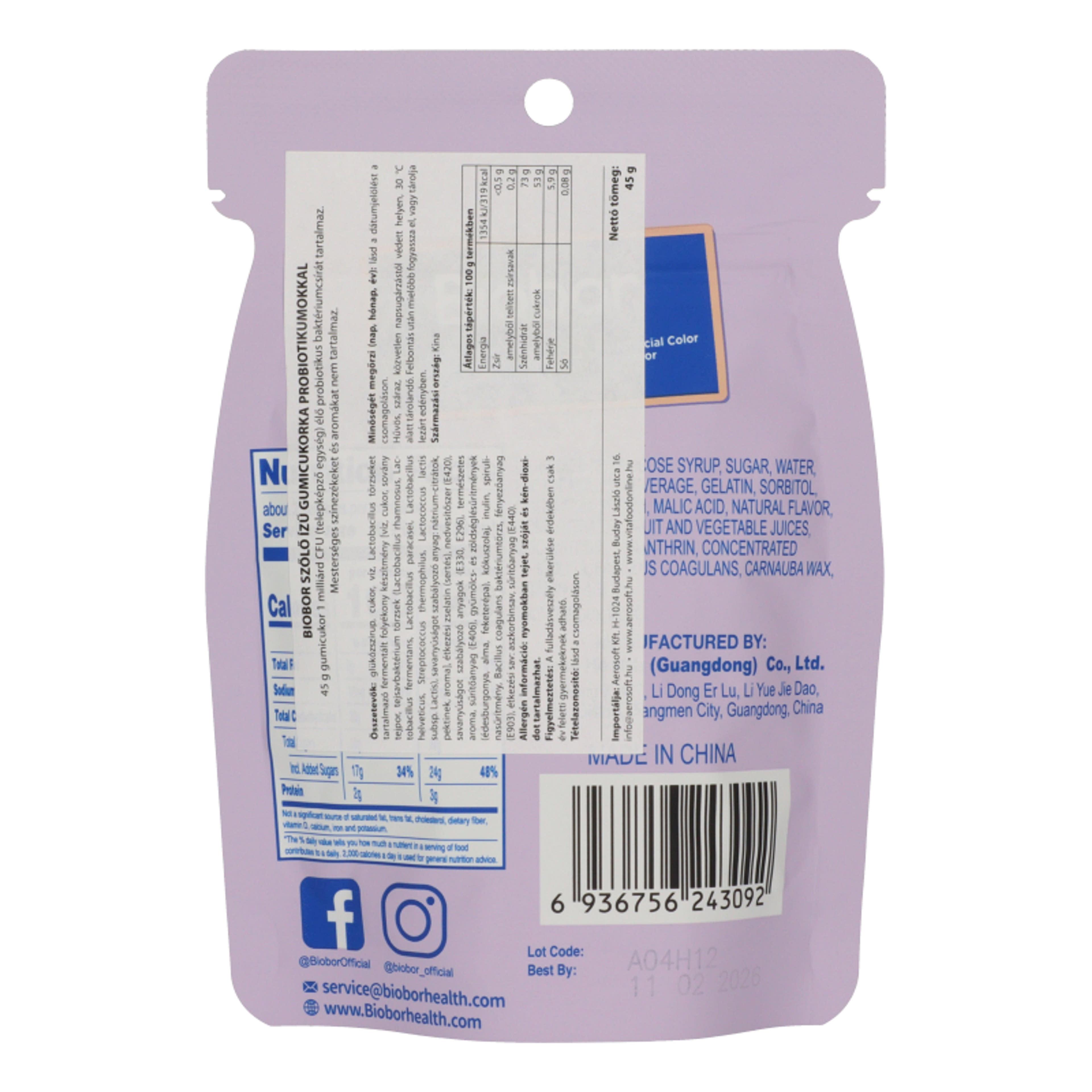 Biobor probiotikus gumicukor szőlő izű - 45 g-2
