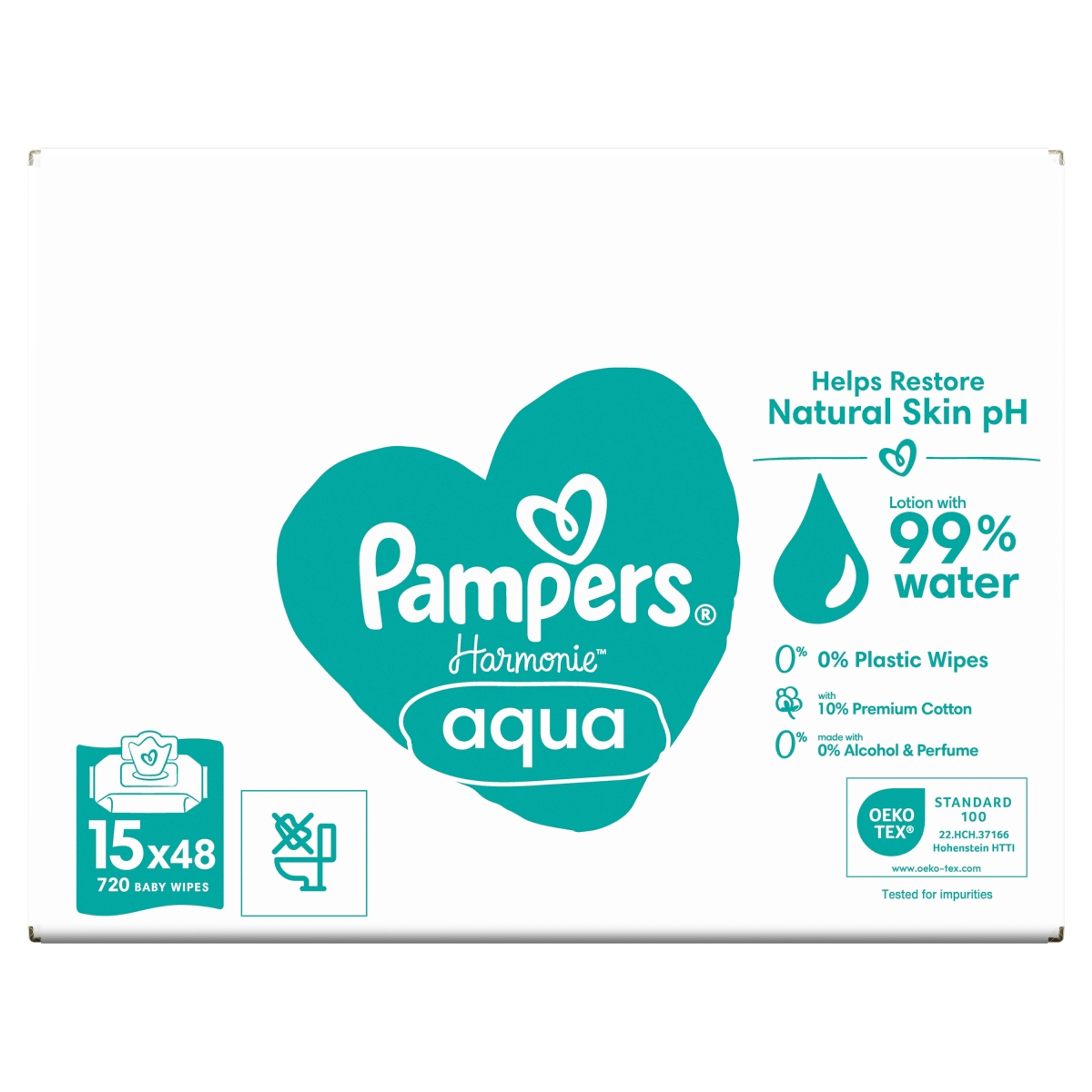 Pampers Harmonie Aqua nedves törlőkendő, 15 csomag - 720 db