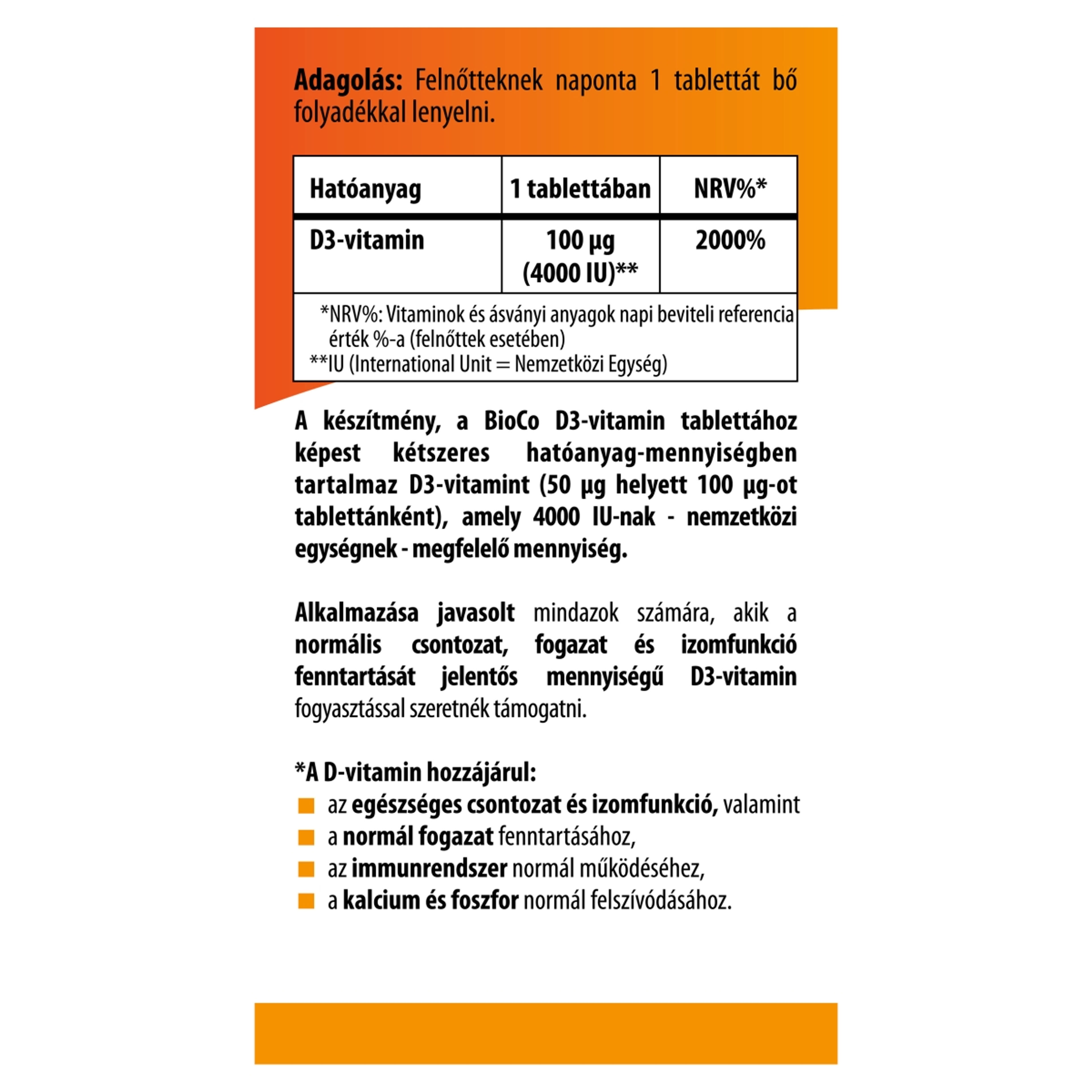 Bioco D3-vitamin Forte 4000 IU étrendkiegészítő - 100 db-3