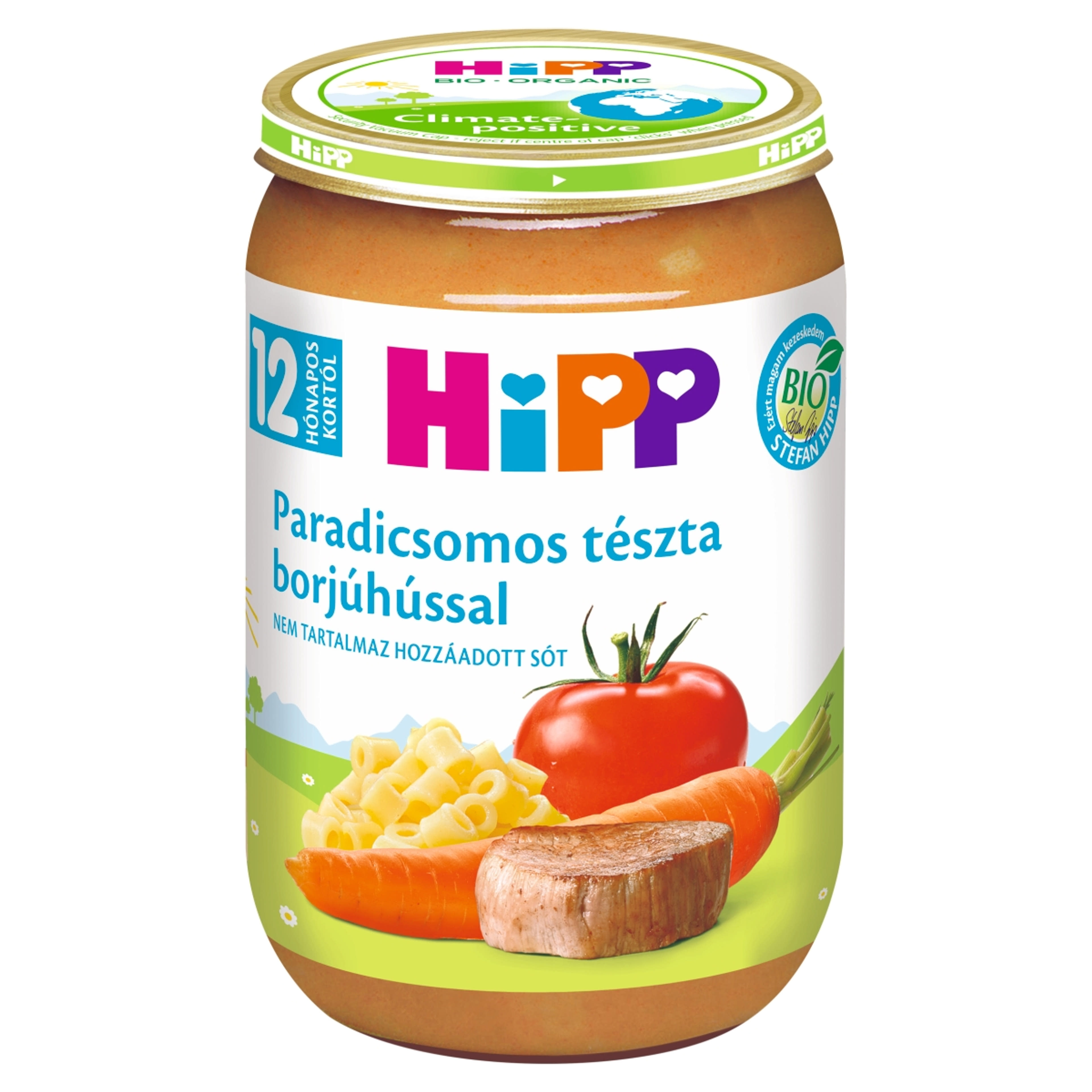 Hipp Bébiétel Paradicsomos Tészta Borjúhús Ízesítéssel 12 Hónapos Kortól - 220 g-1