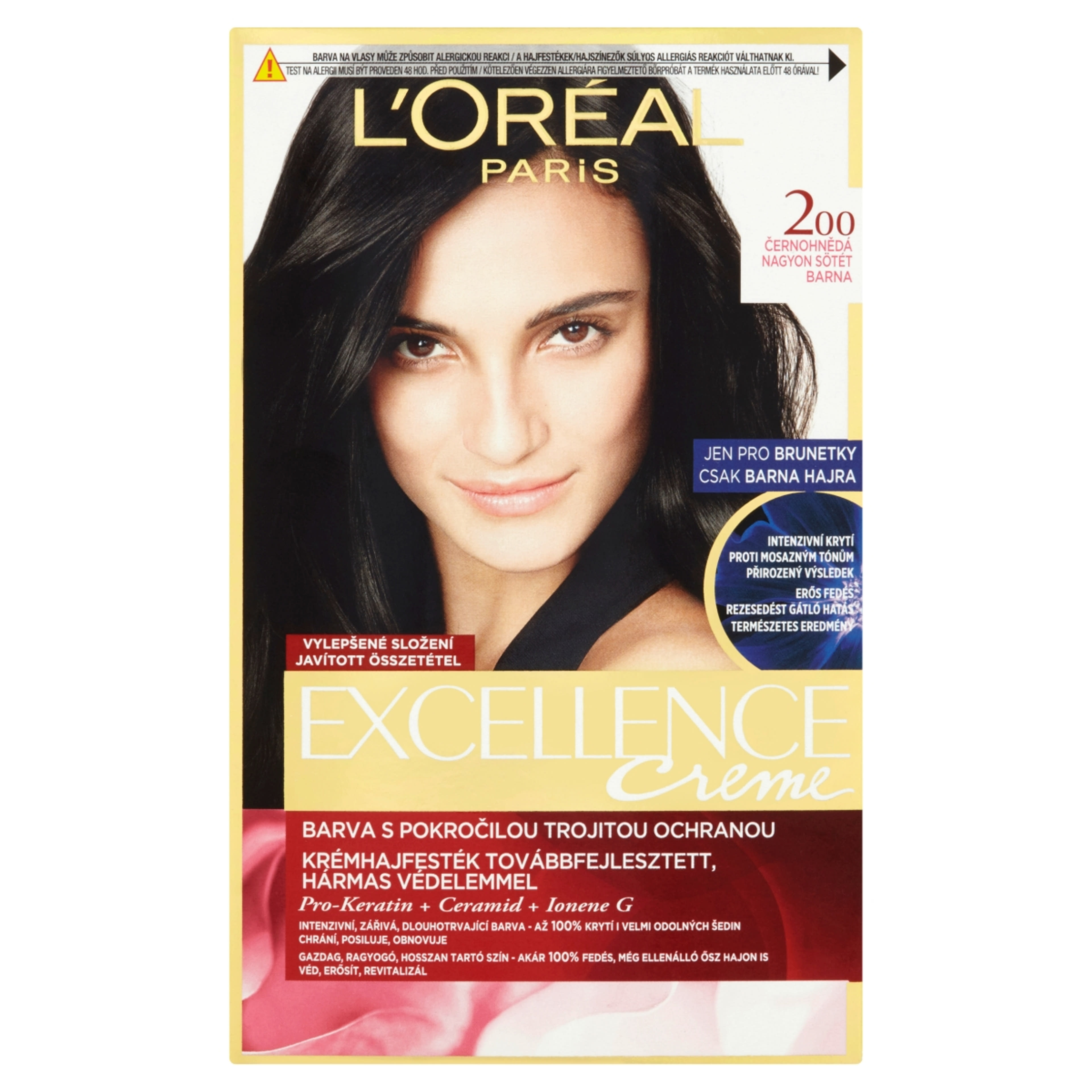 L'Oréal Paris Excellence krémes, tartós hajfesték 200 nagyon sötét barna - 1 db