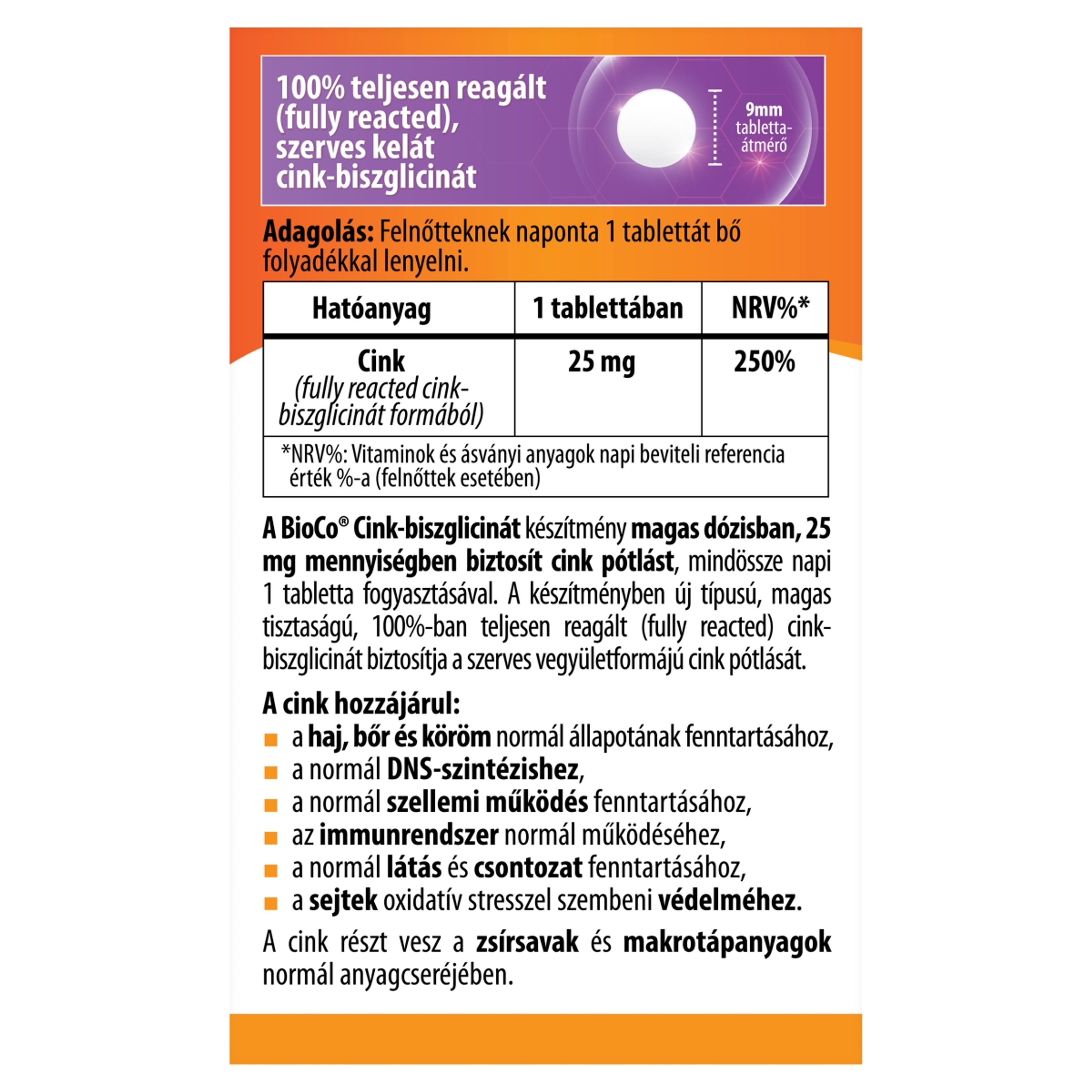 BioCo Cink-biszglicinát étrend-kiegészítő tabletta - 60 db-2