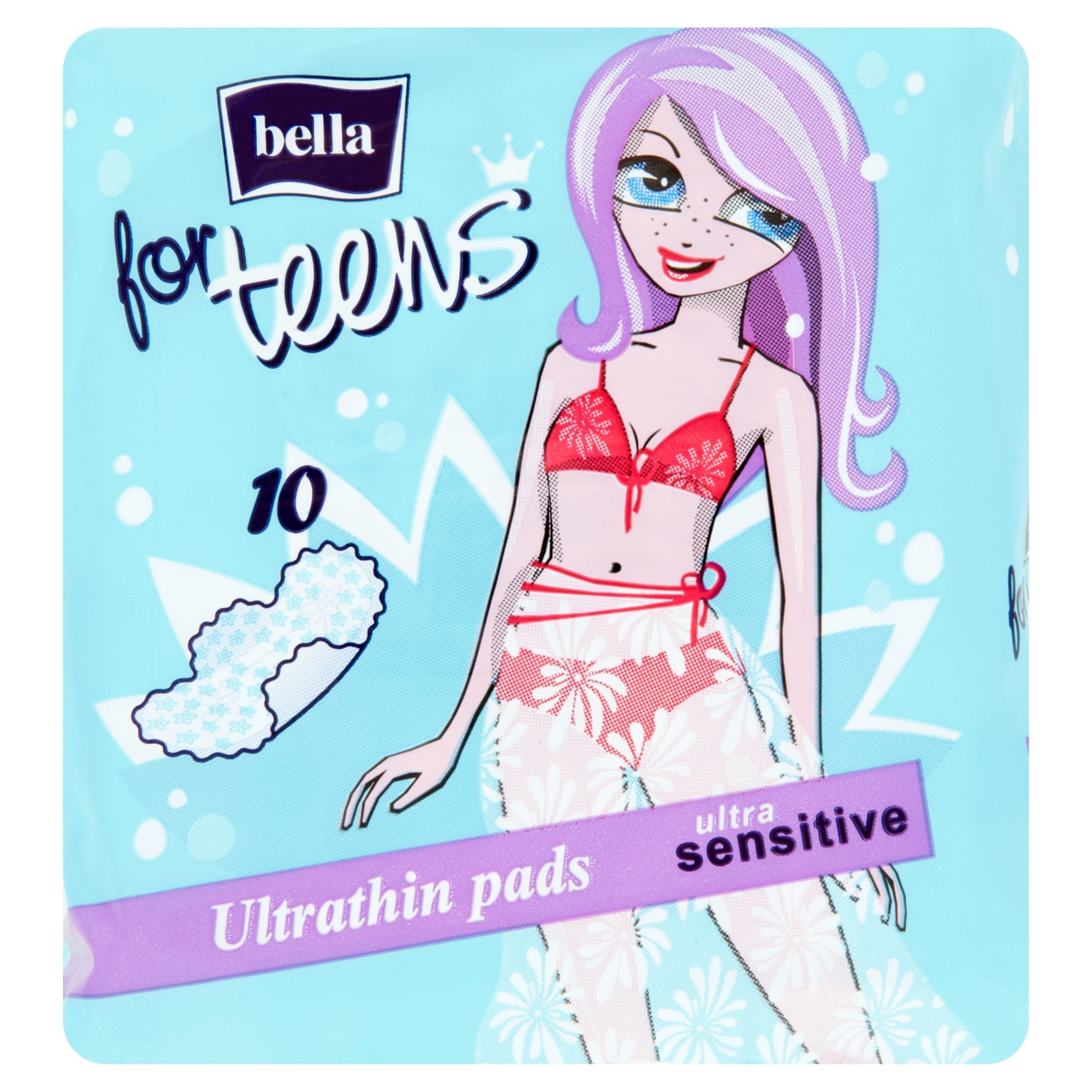 Bella For Teens Ultra Sensitive ultravékony légátereszto szárnyas egészségügyi betét - 10 db-2