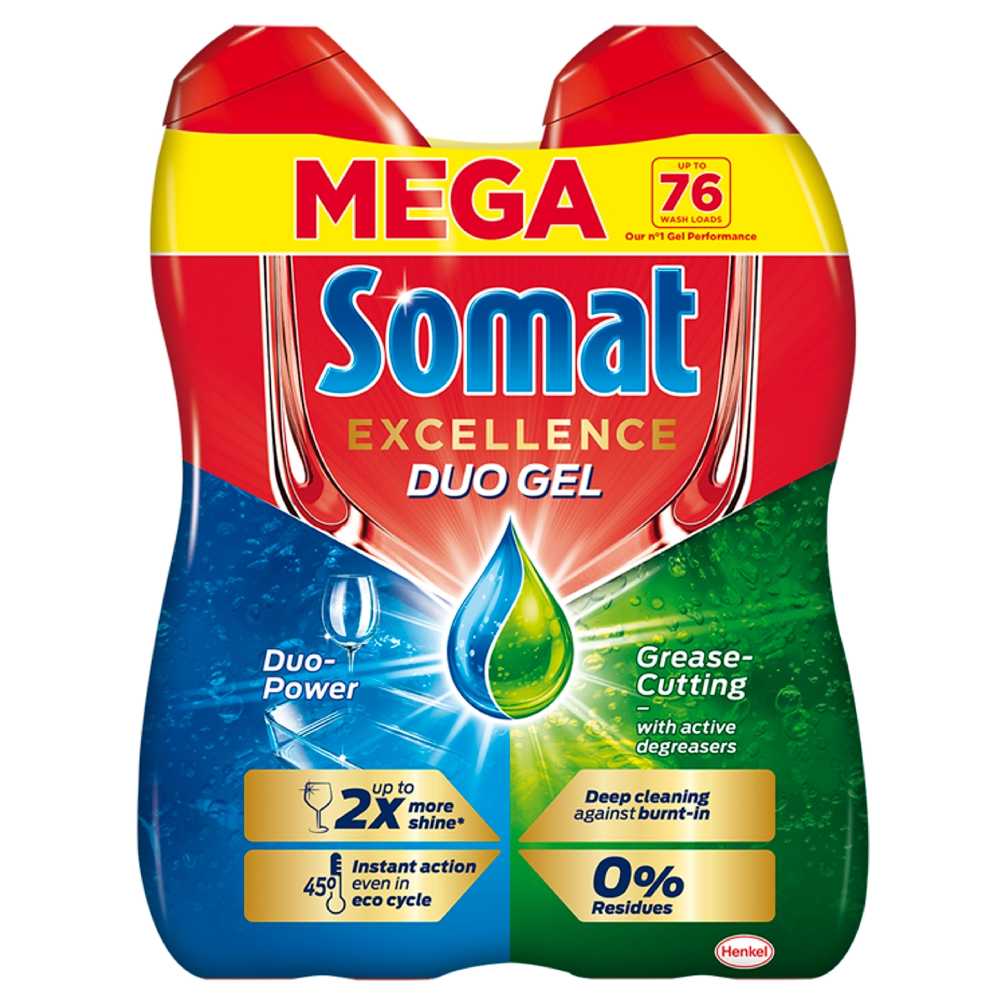 Somat Excellence Duo Gel Grease Cutting mosogatógél, 76 mosás (2x684 ml) - 1368 ml-1