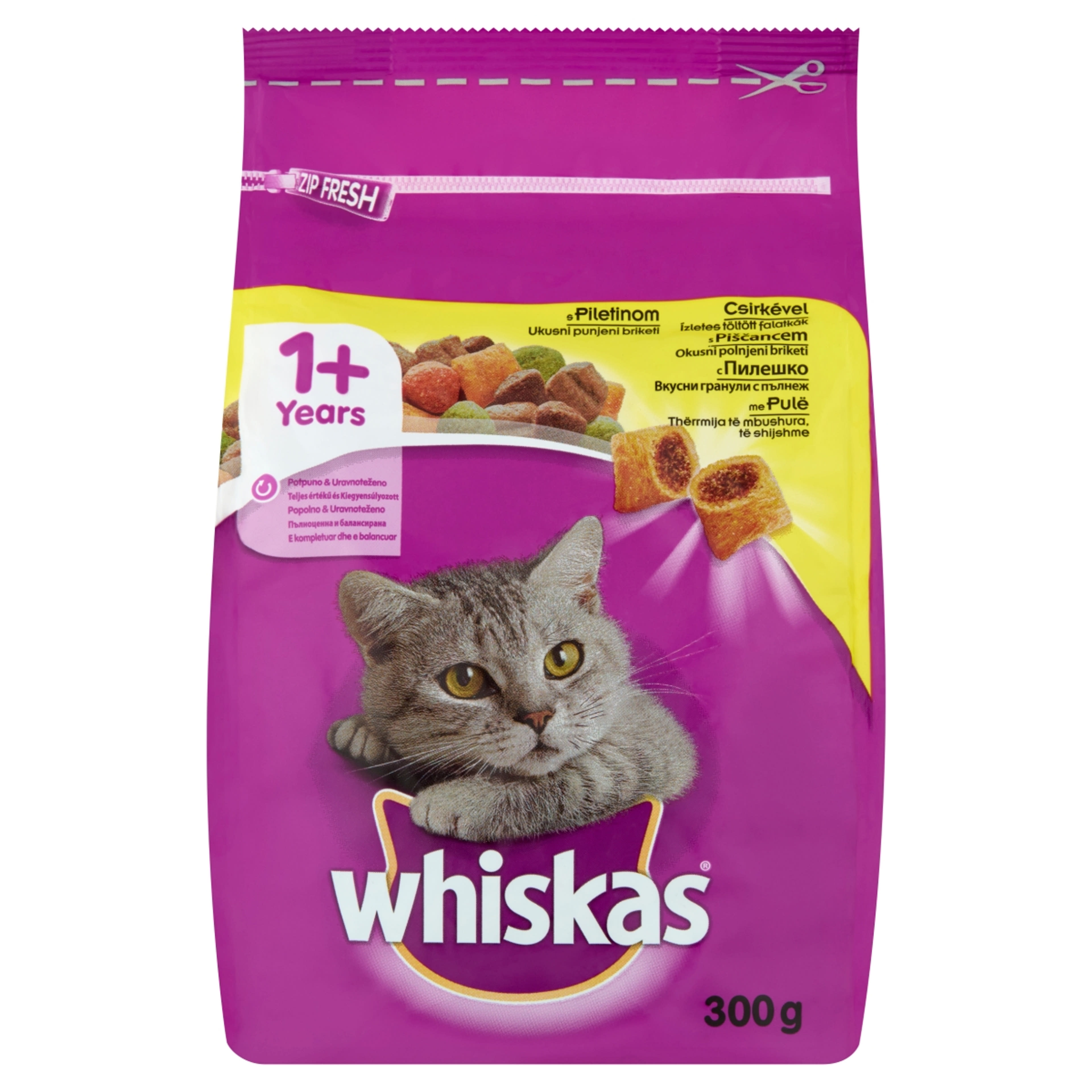 Whiskas felnőtt teljes értékű szárazeledel macskáknak, csirkehússal és májas falatkákkal - 300 g-1