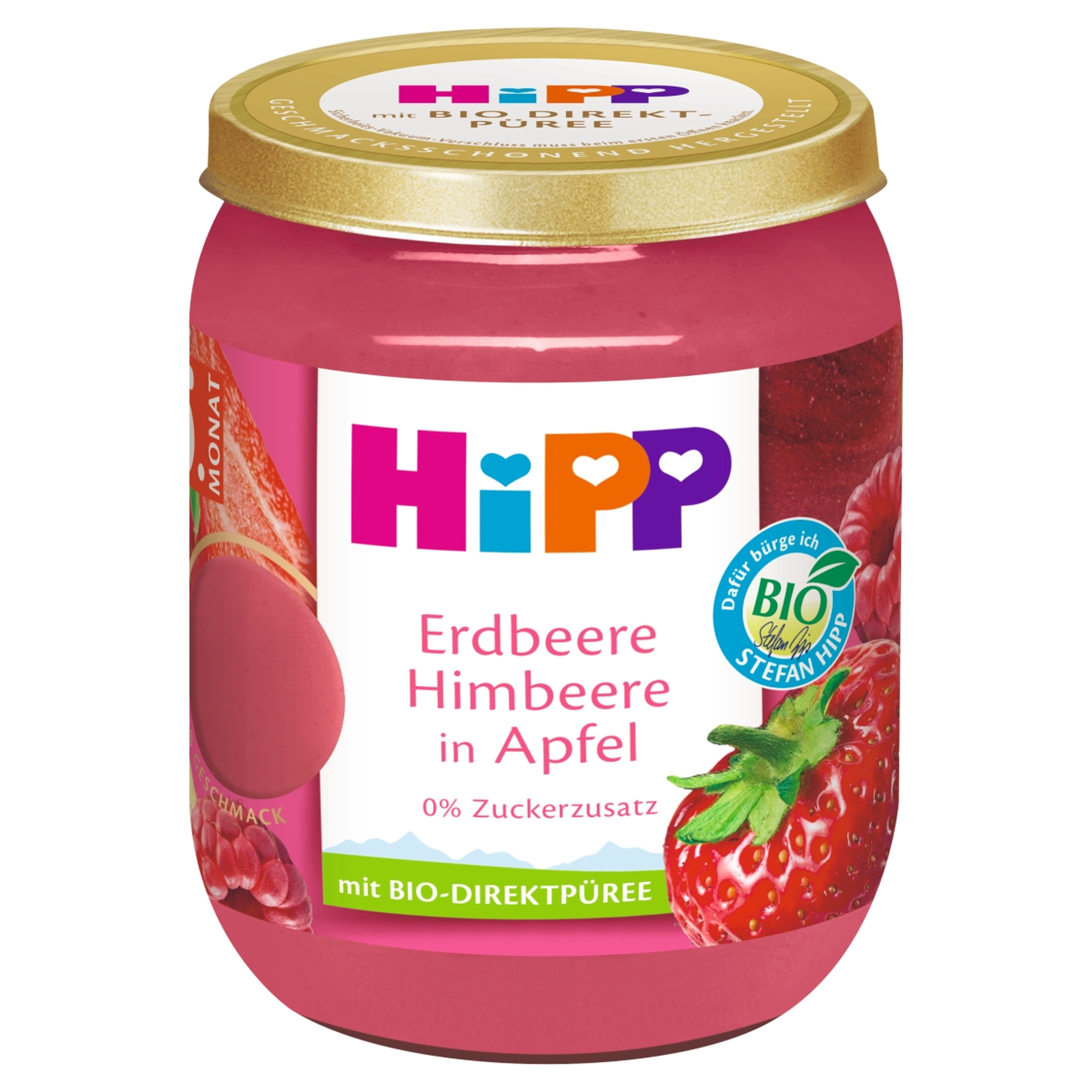 HiPP bio gyümölcskészítmény bébidesszert  alma eperrel és málnával 5 hónapos kortól - 160 g