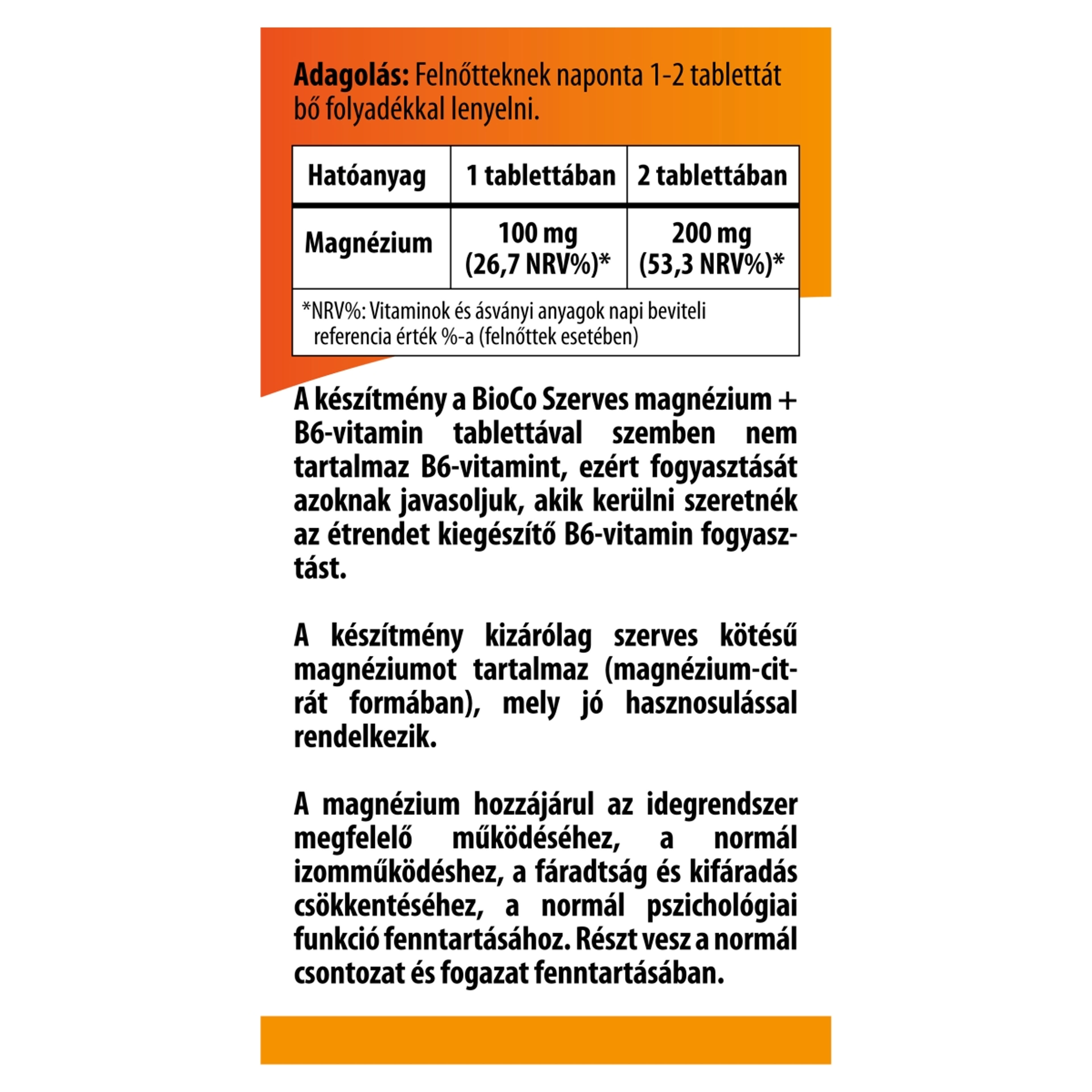 Bioco szerves magnézium stop B6 vitamin tabletta - 90 db-2