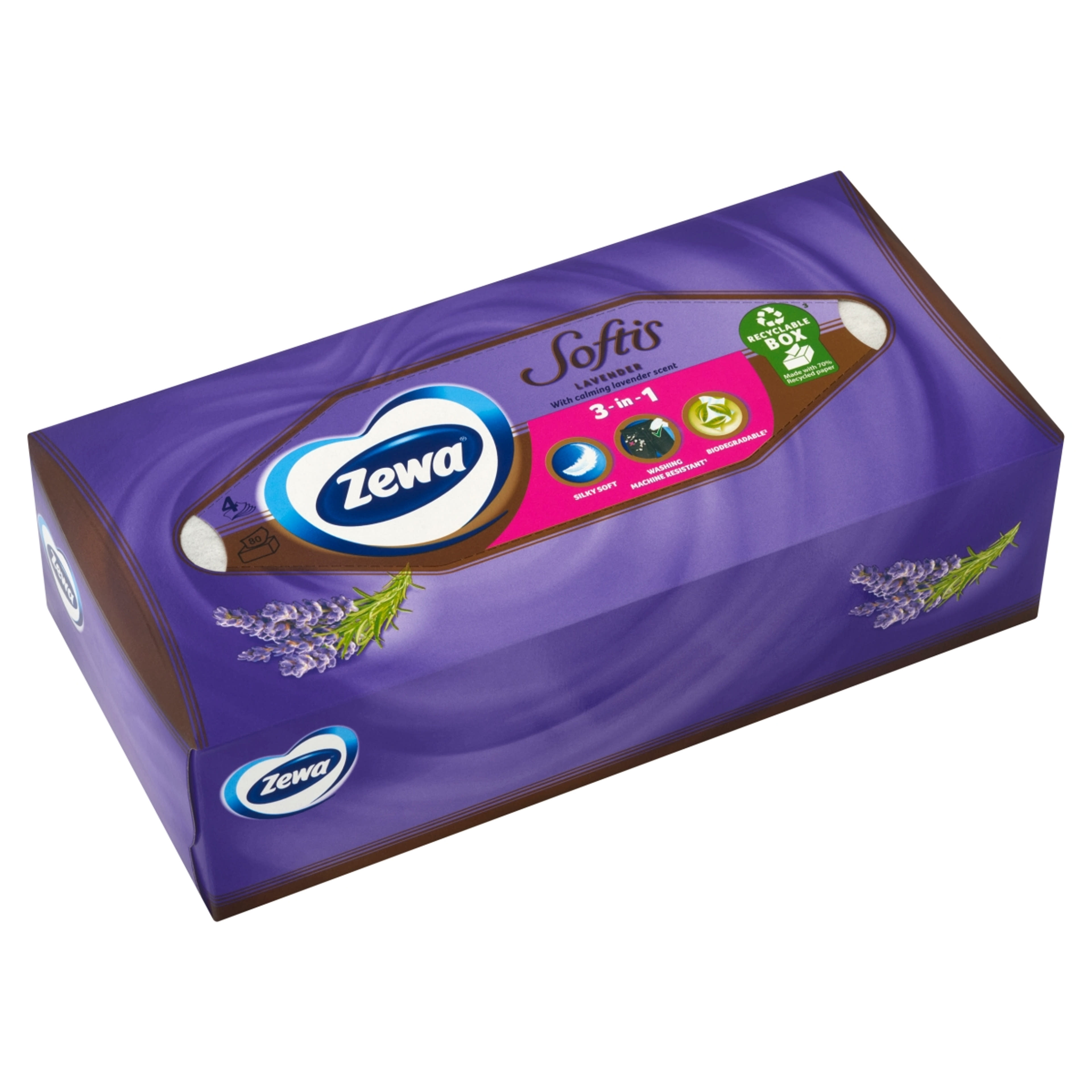 Zewa Softis Parfume 4 Rétegű Levendula Illatú Dobozos Papírzsebkendő - 80 db-2