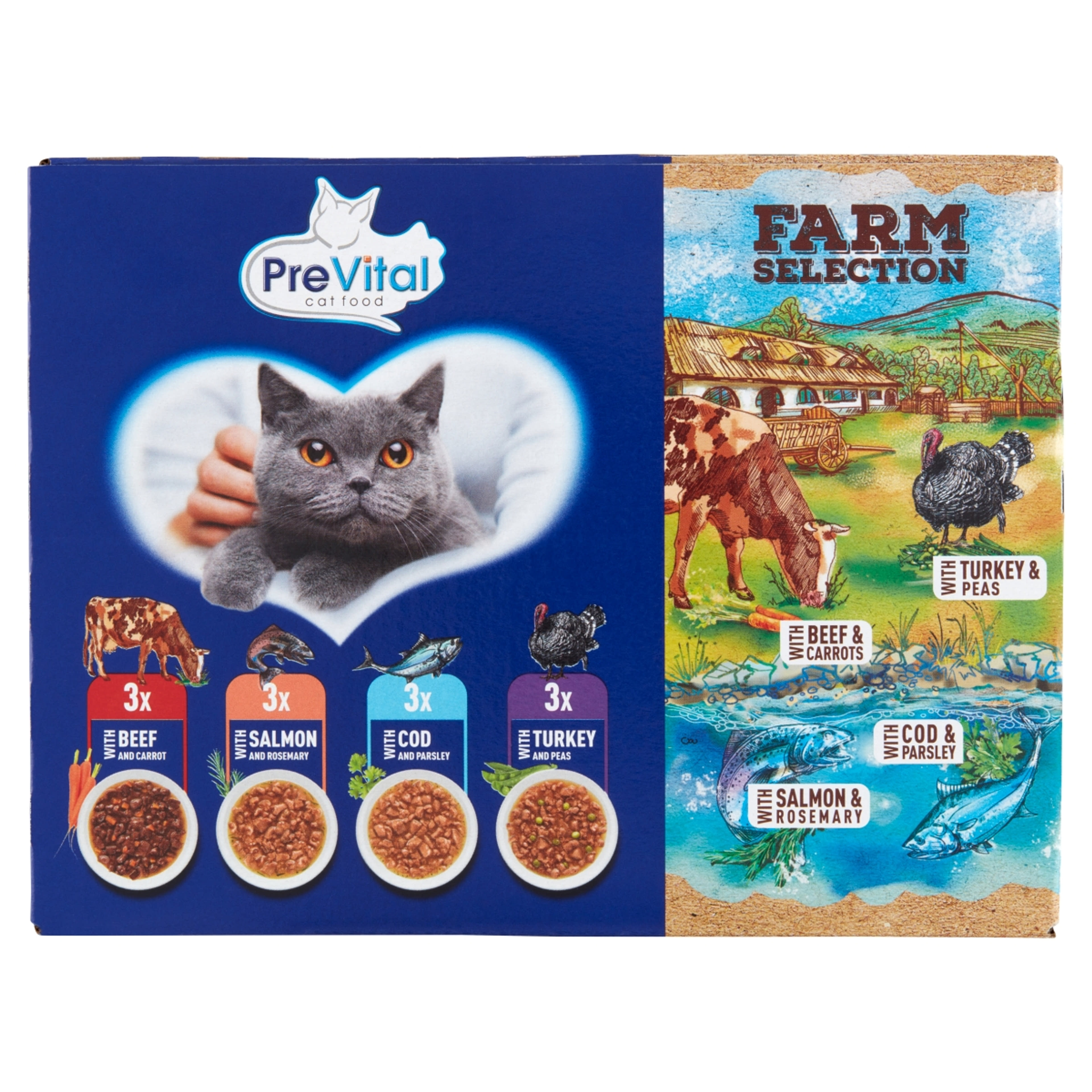 PreVital Farm Selection teljes értékű állateledel felnőtt macskák számára 12 x 85 g - 1020 g