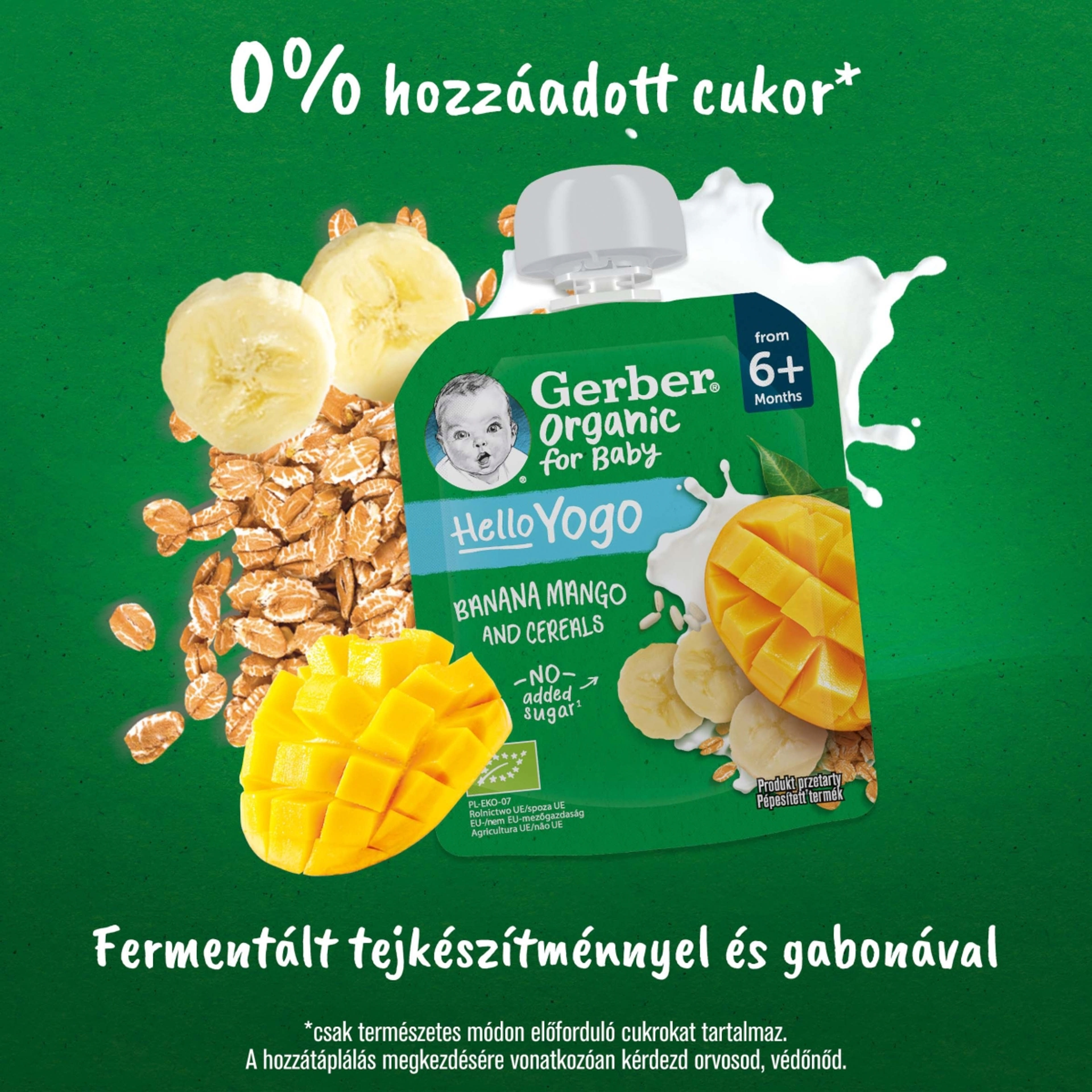 Gerber Organic for Baby Hello Yogo bio banán-mangó gyümölcspüré gabonával 6 hónapos kortól - 80 g-3